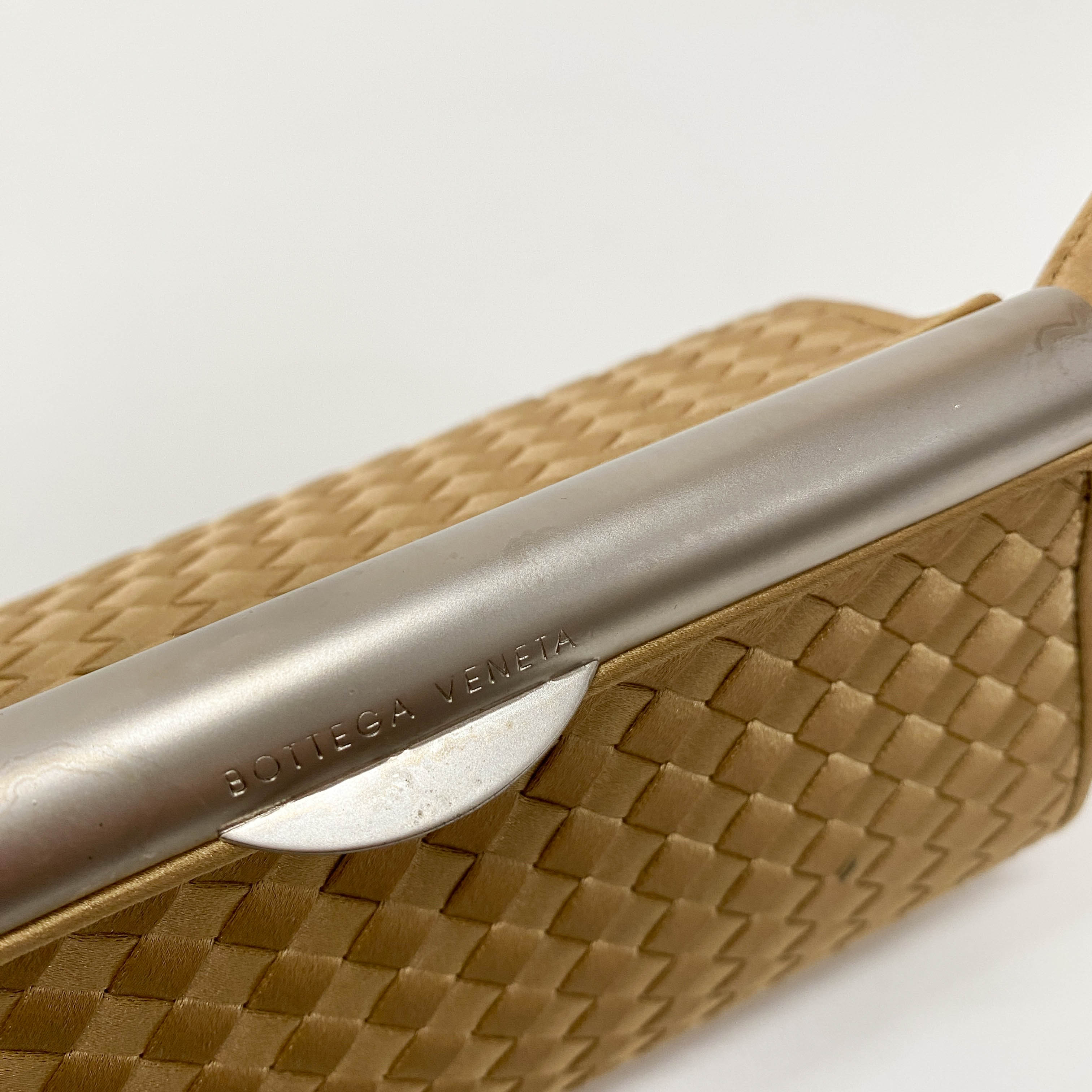 Gold Satin Intrecciato Top Handle Bag