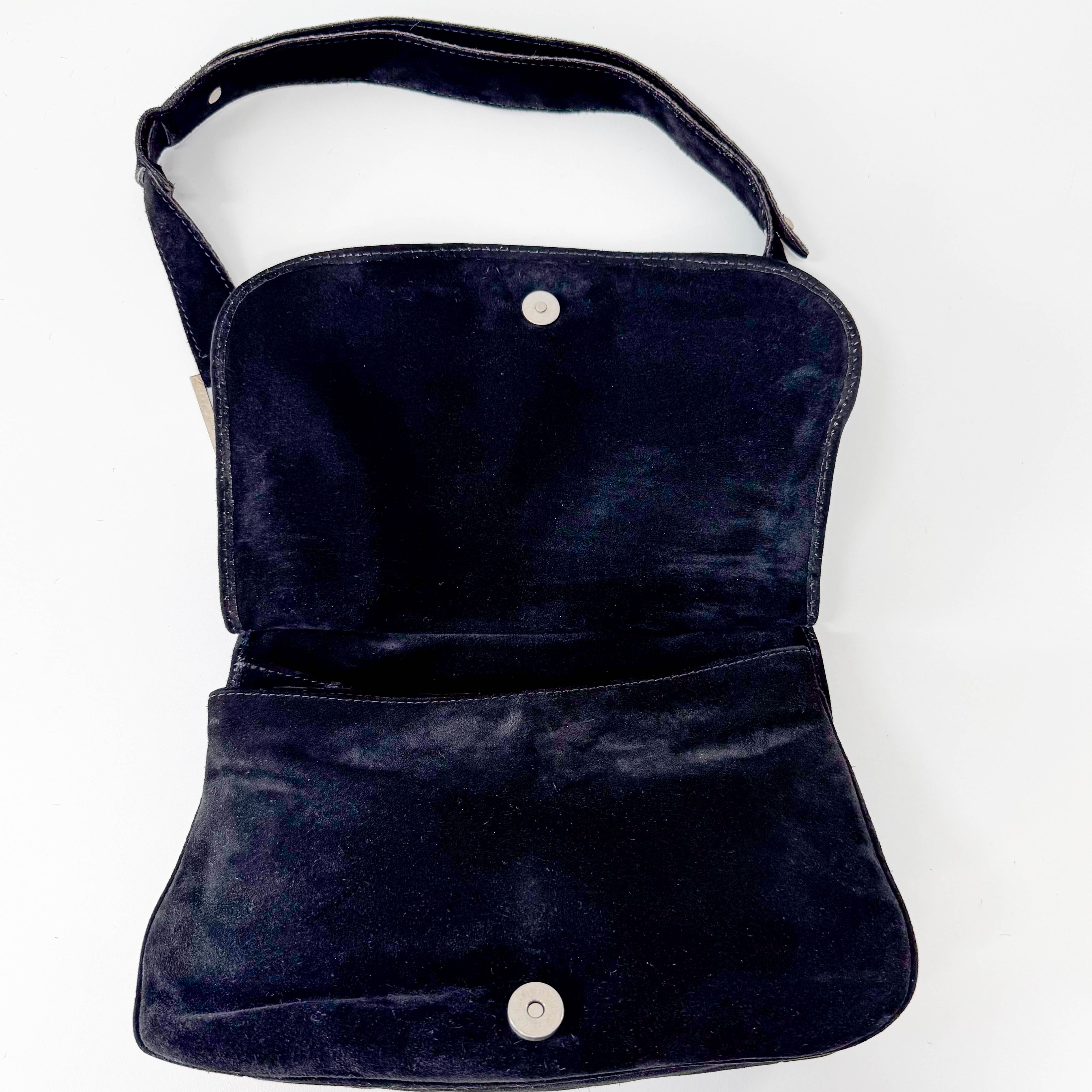 Black Suede Flap Shoulder Bag