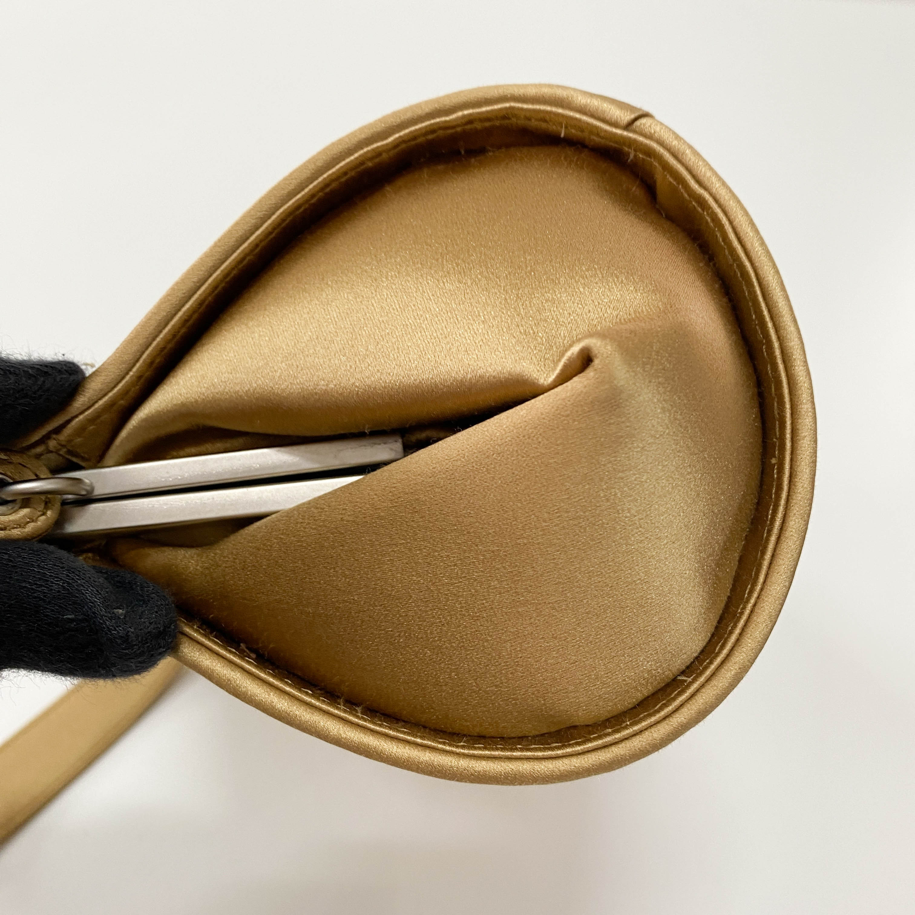 Gold Satin Intrecciato Top Handle Bag