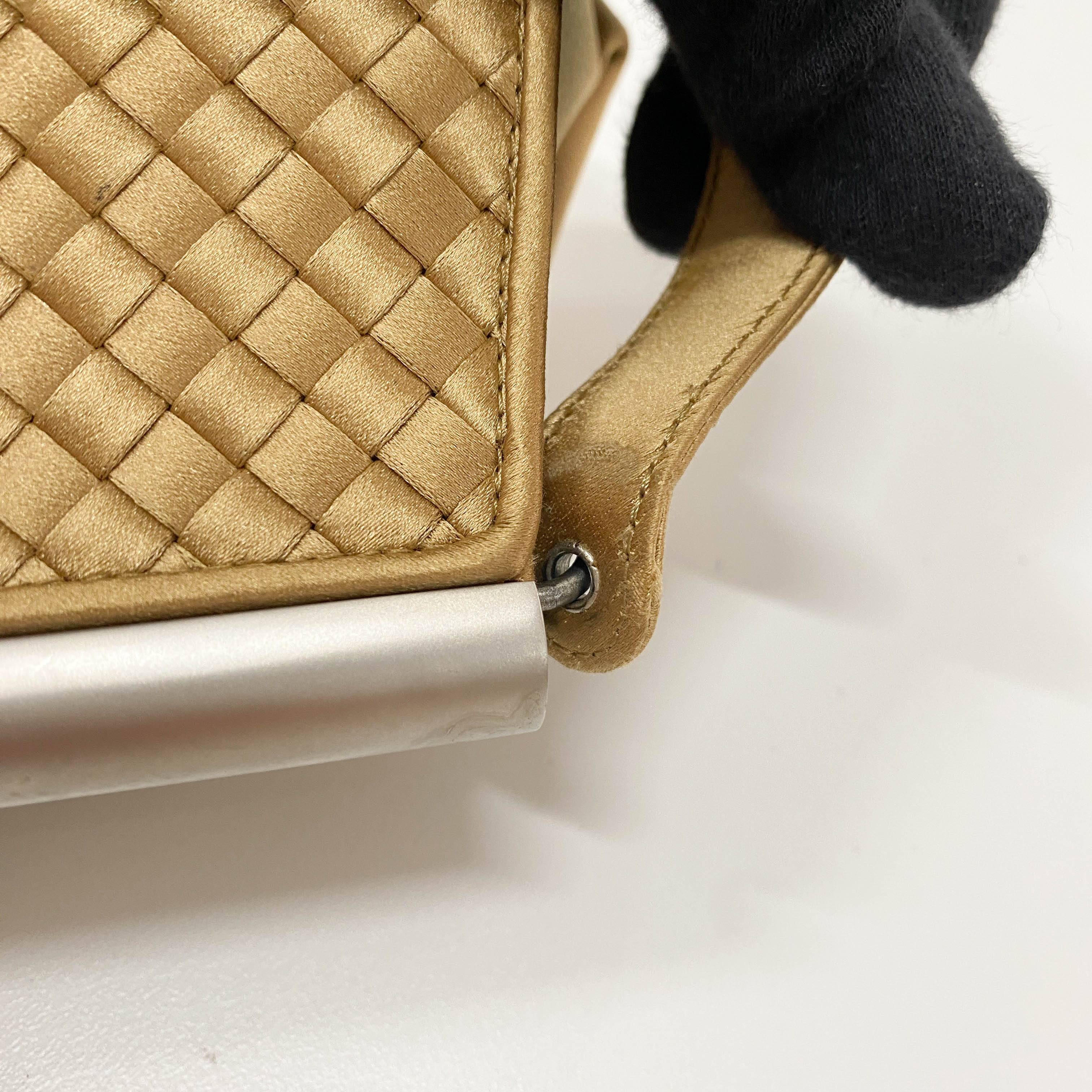 Gold Satin Intrecciato Top Handle Bag