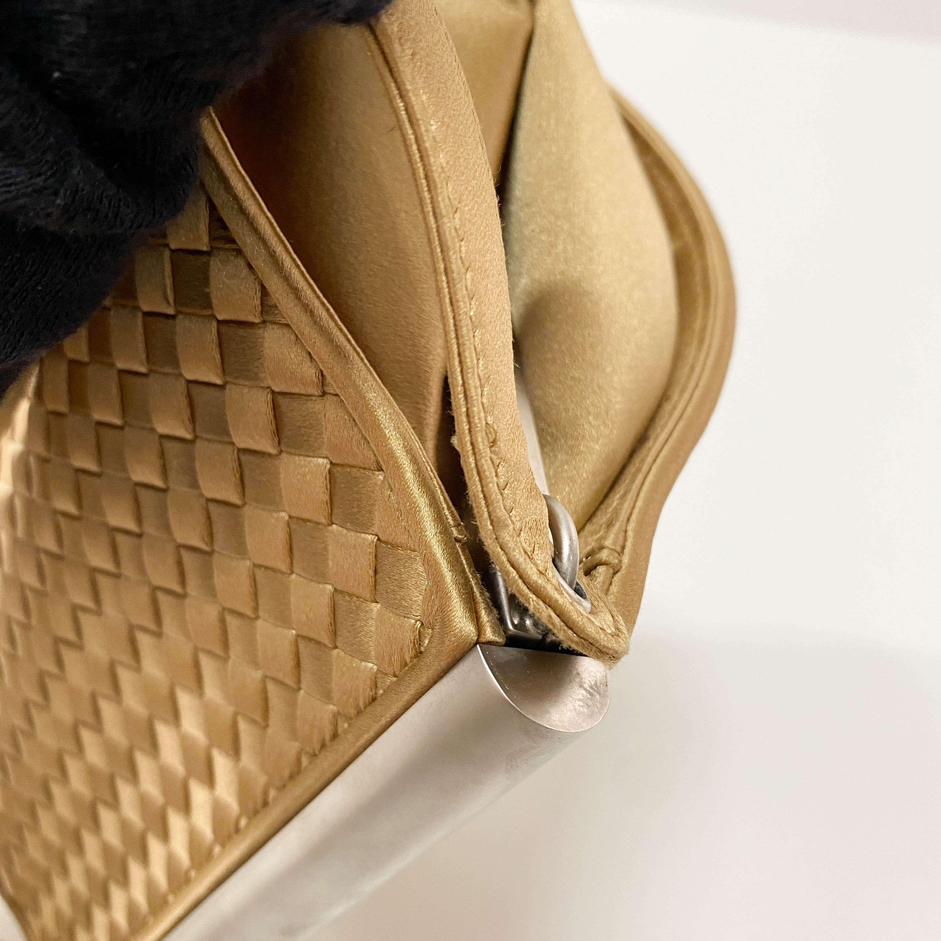 Gold Satin Intrecciato Top Handle Bag