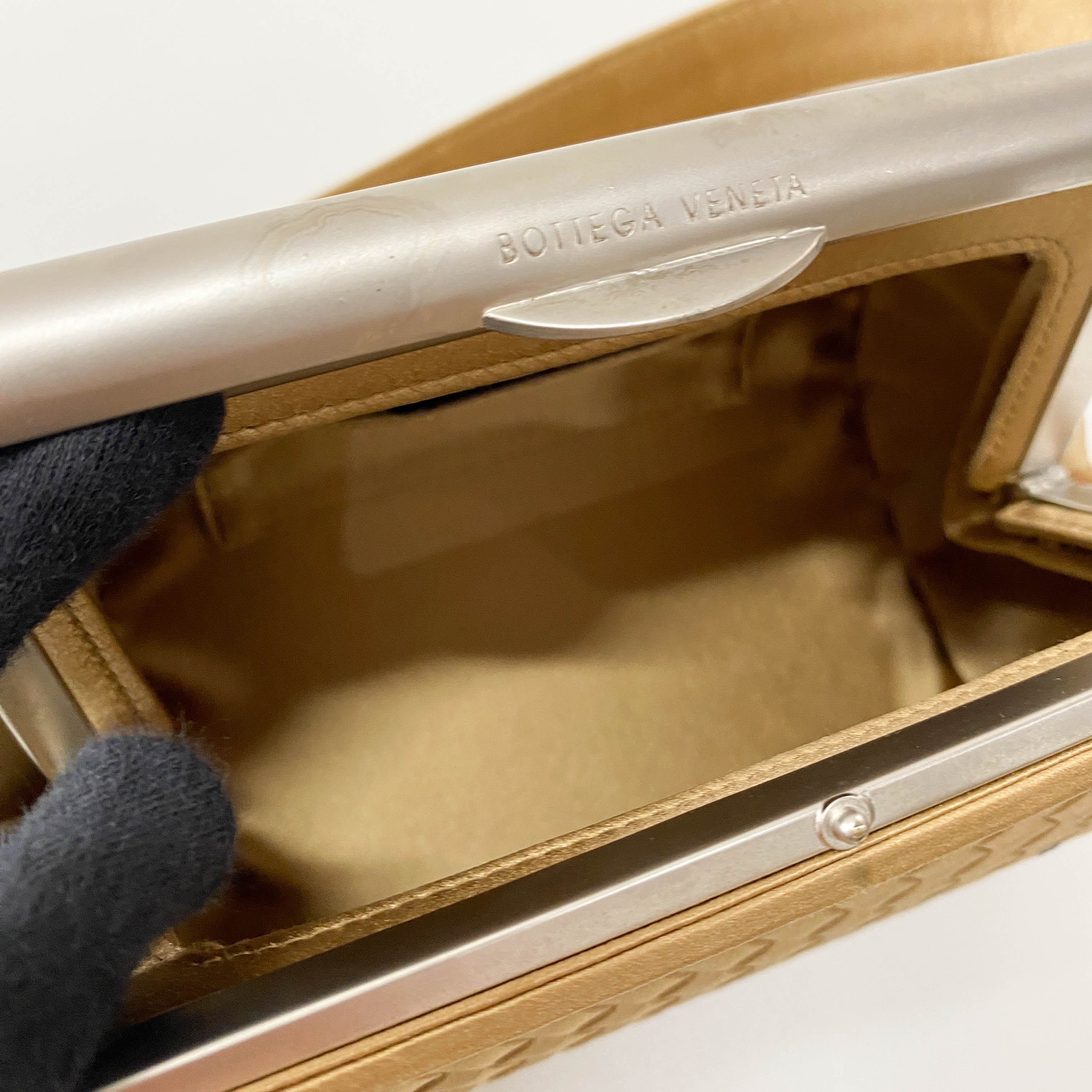 Gold Satin Intrecciato Top Handle Bag