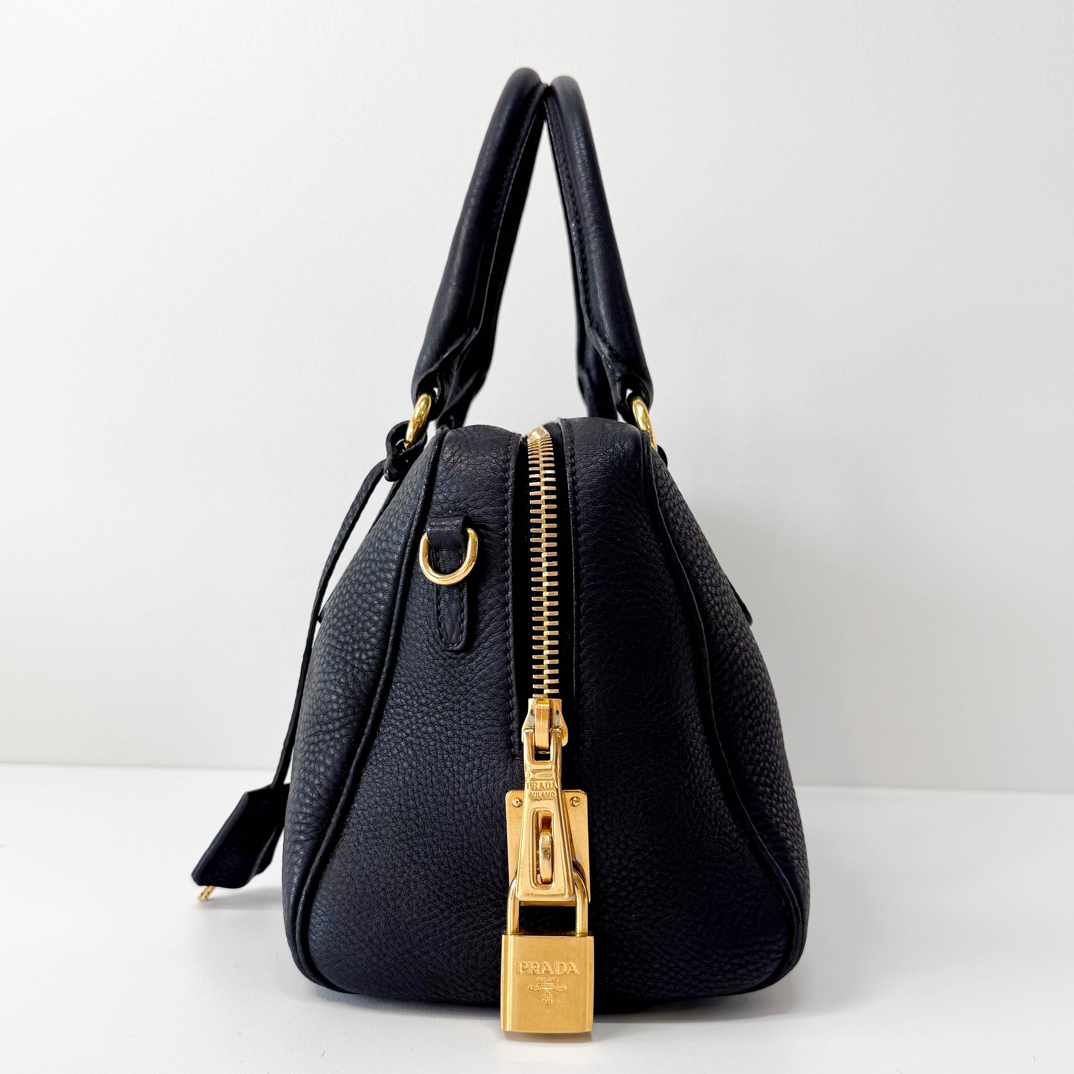 Black Leather Boston Bag