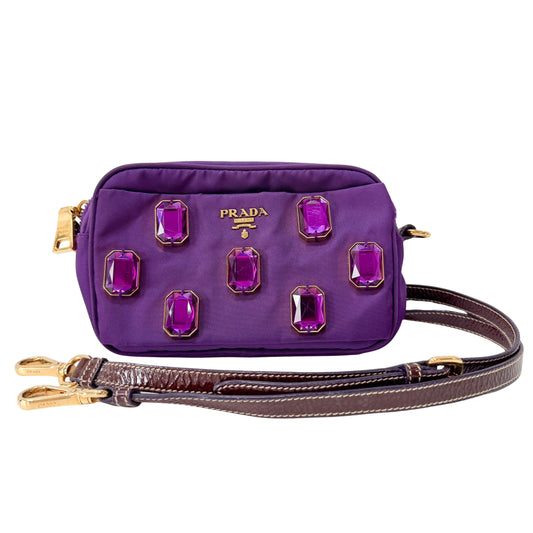 Purpele Crystals Nylon Pochette Shoulder Bag