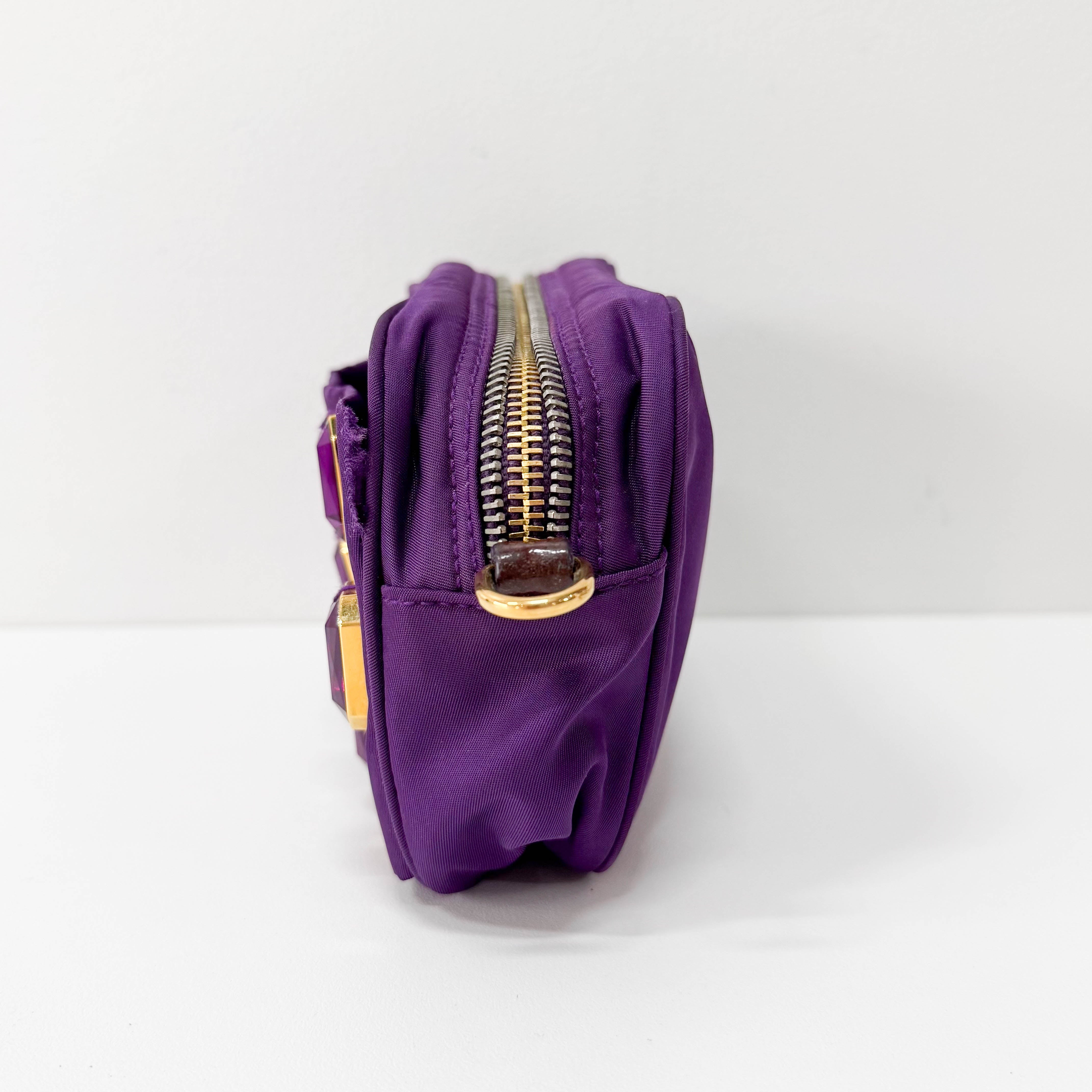 Purple Crystals Nylon Pochette Shoulder Bag