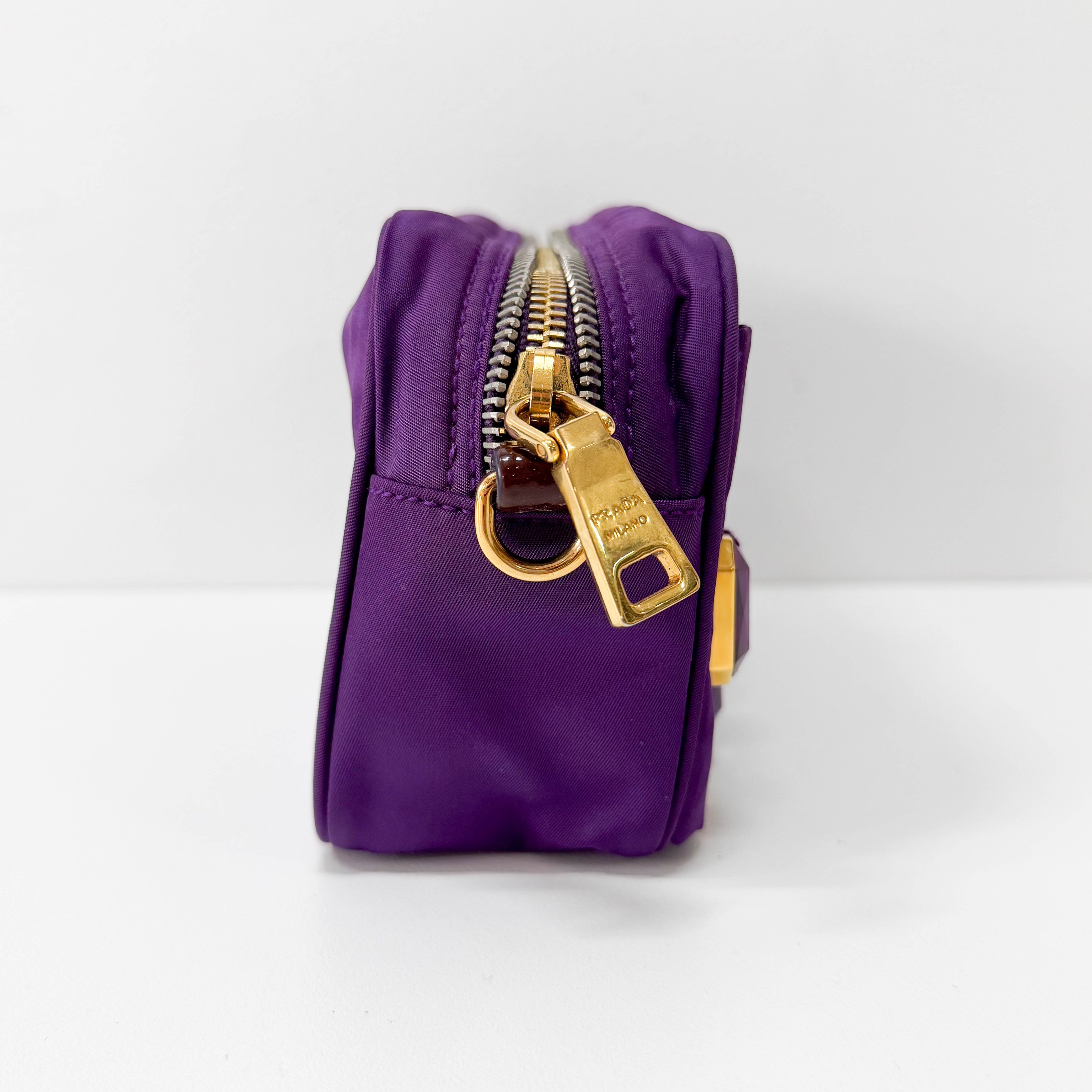 Purple Crystals Nylon Pochette Shoulder Bag