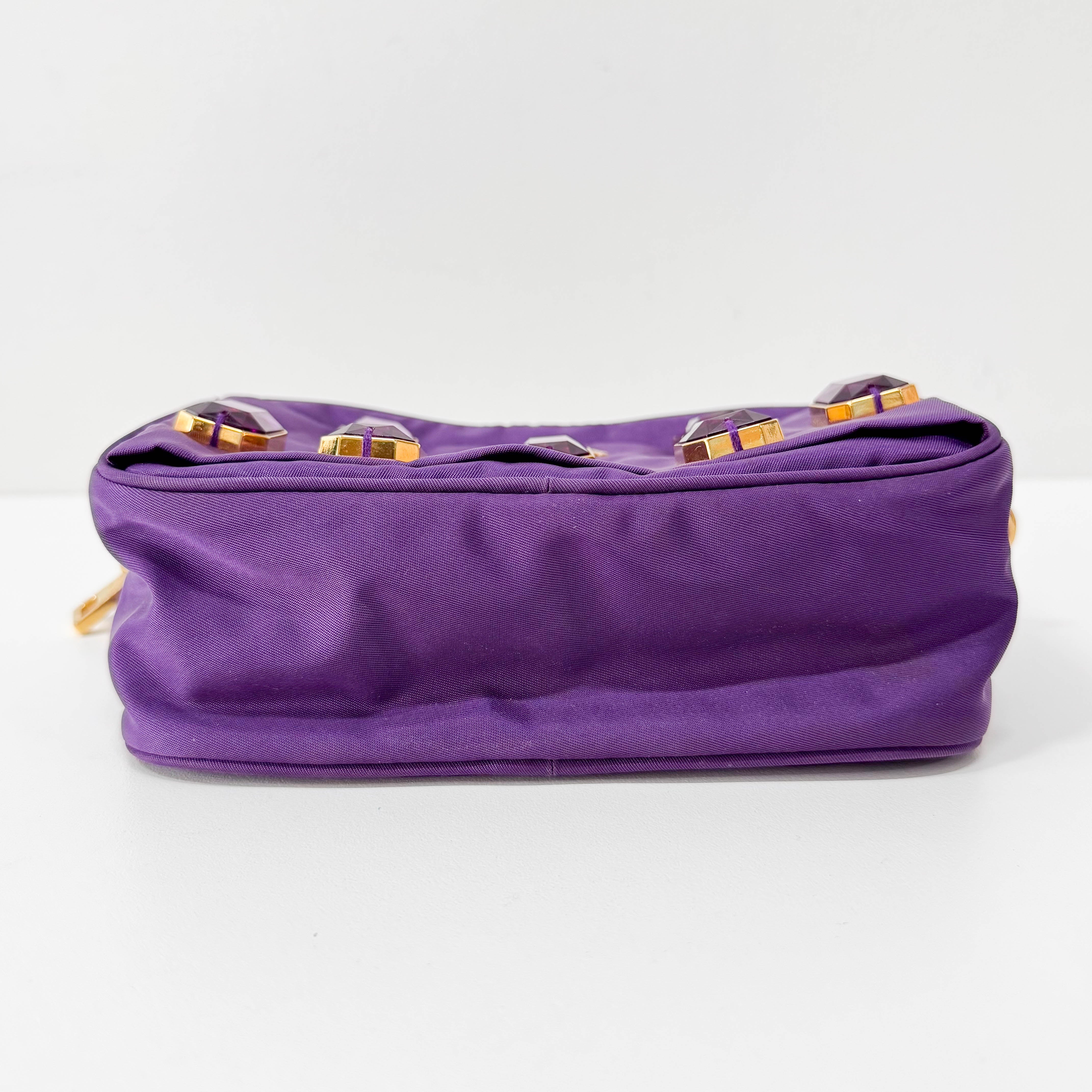 Purple Crystals Nylon Pochette Shoulder Bag