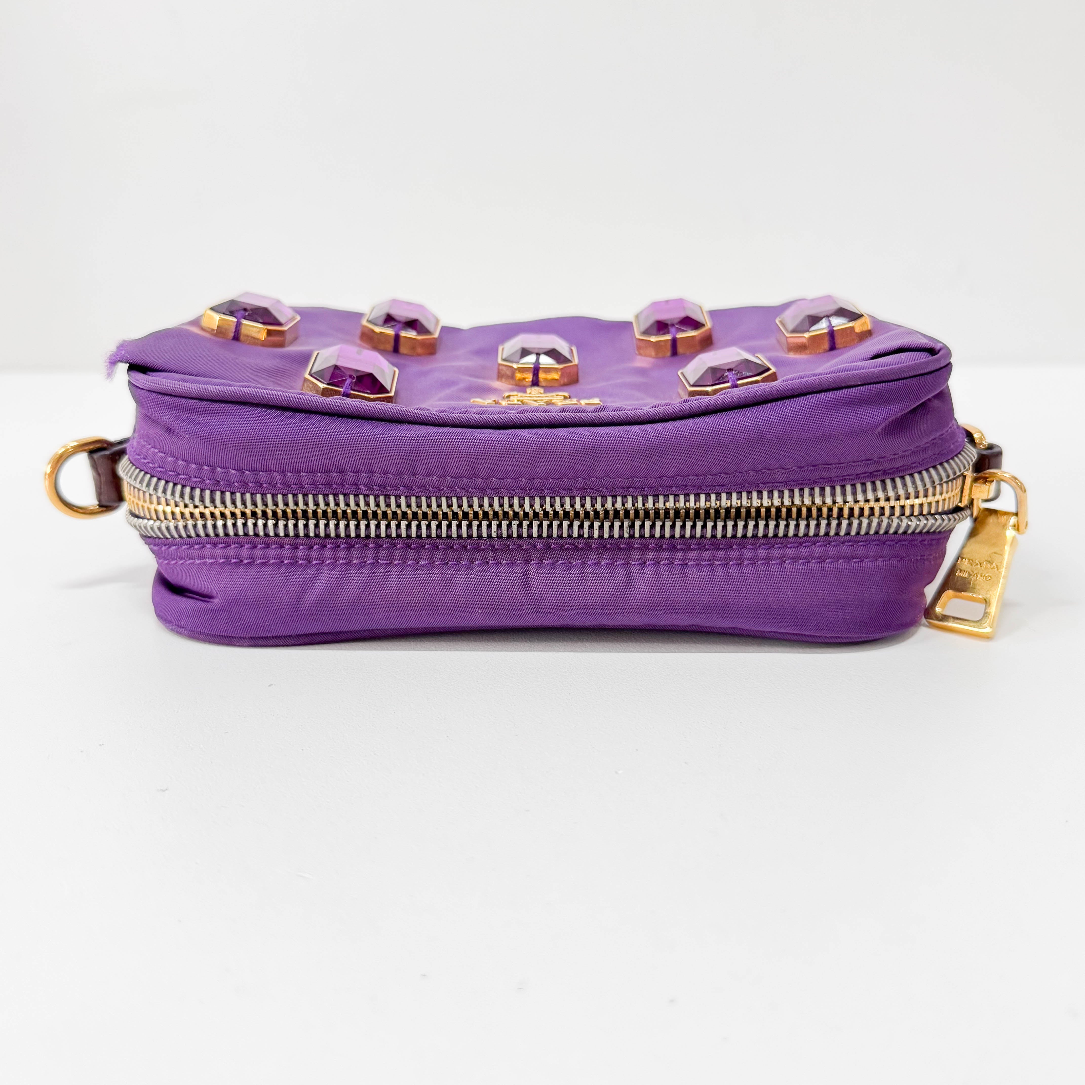 Purple Crystals Nylon Pochette Shoulder Bag