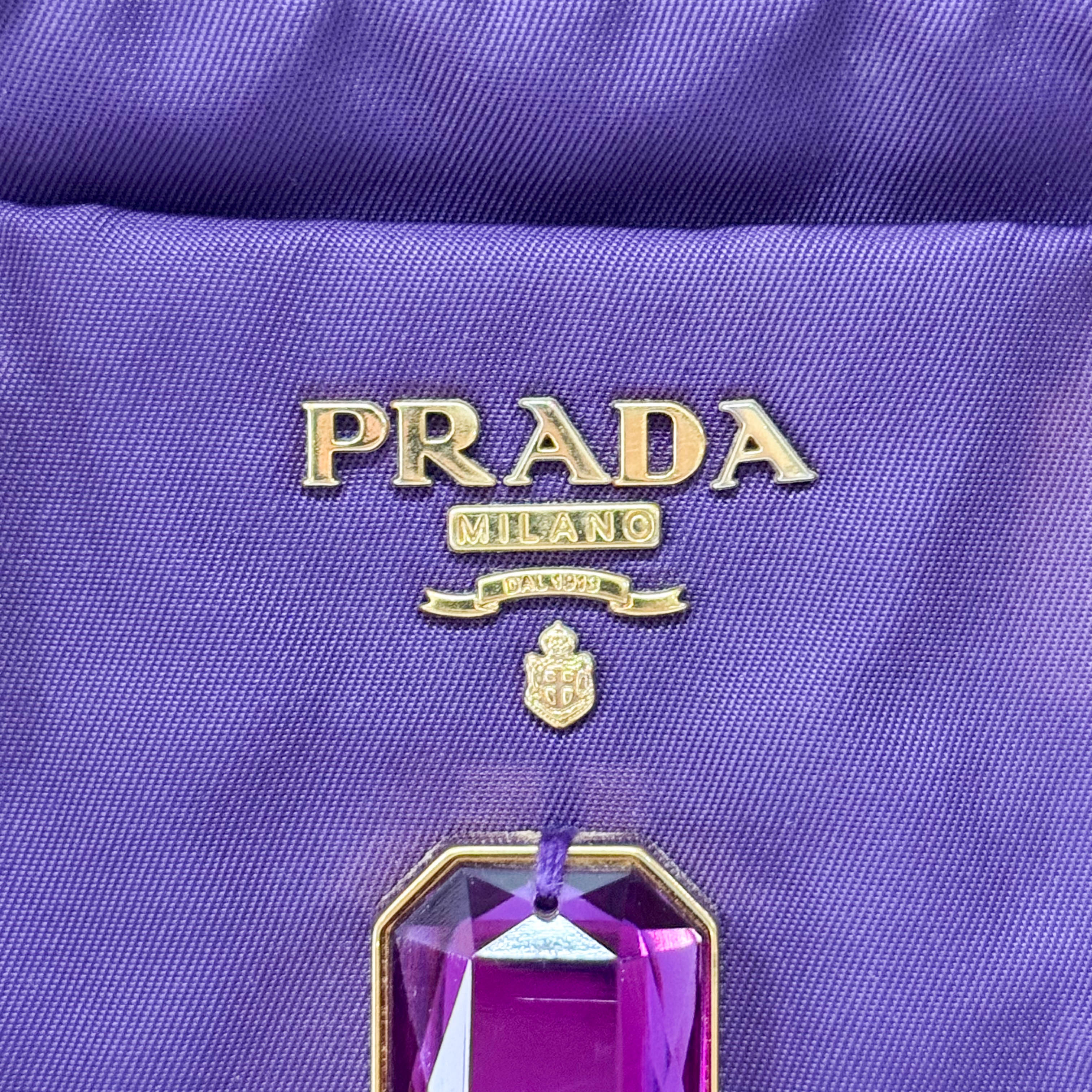 Purple Crystals Nylon Pochette Shoulder Bag