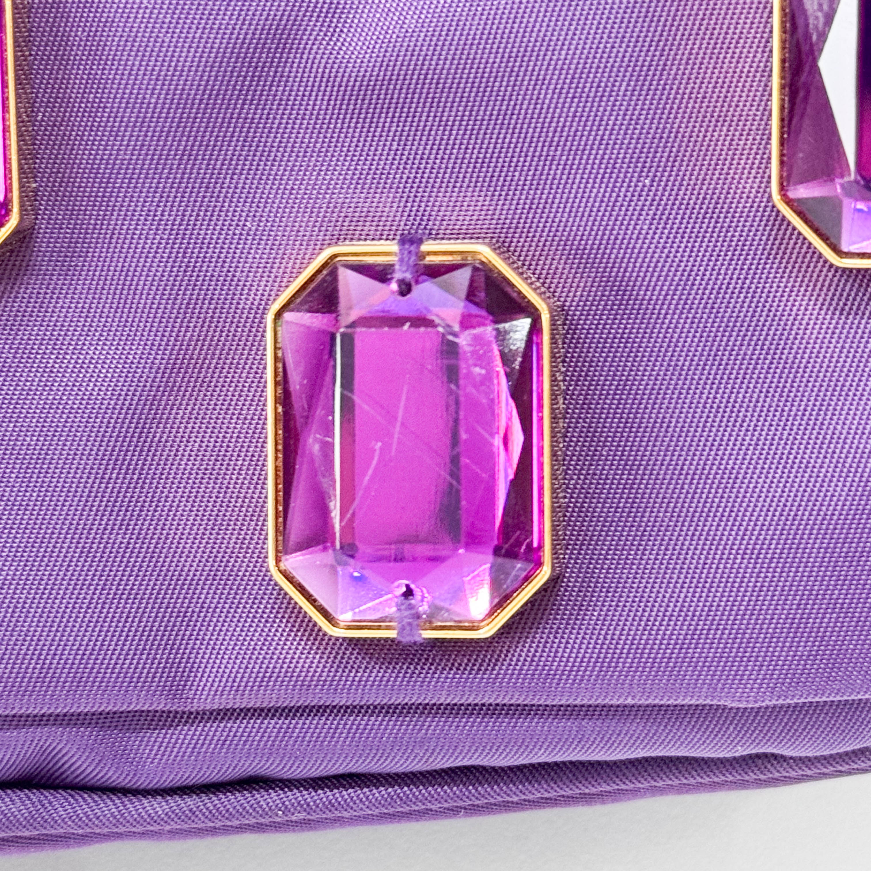 Purple Crystals Nylon Pochette Shoulder Bag