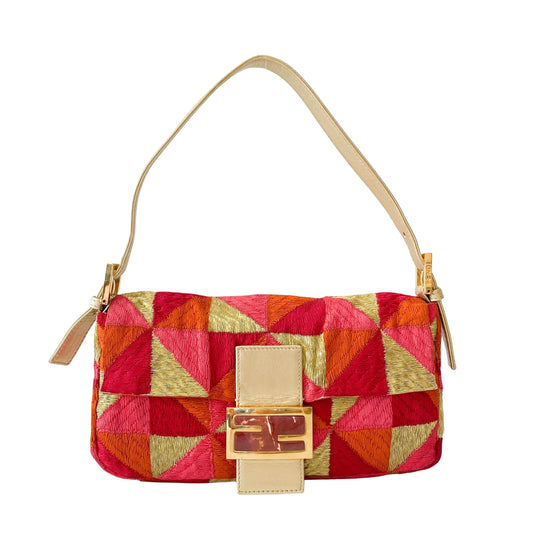 Baguette Multi-colour Cotton Shoulder Bag