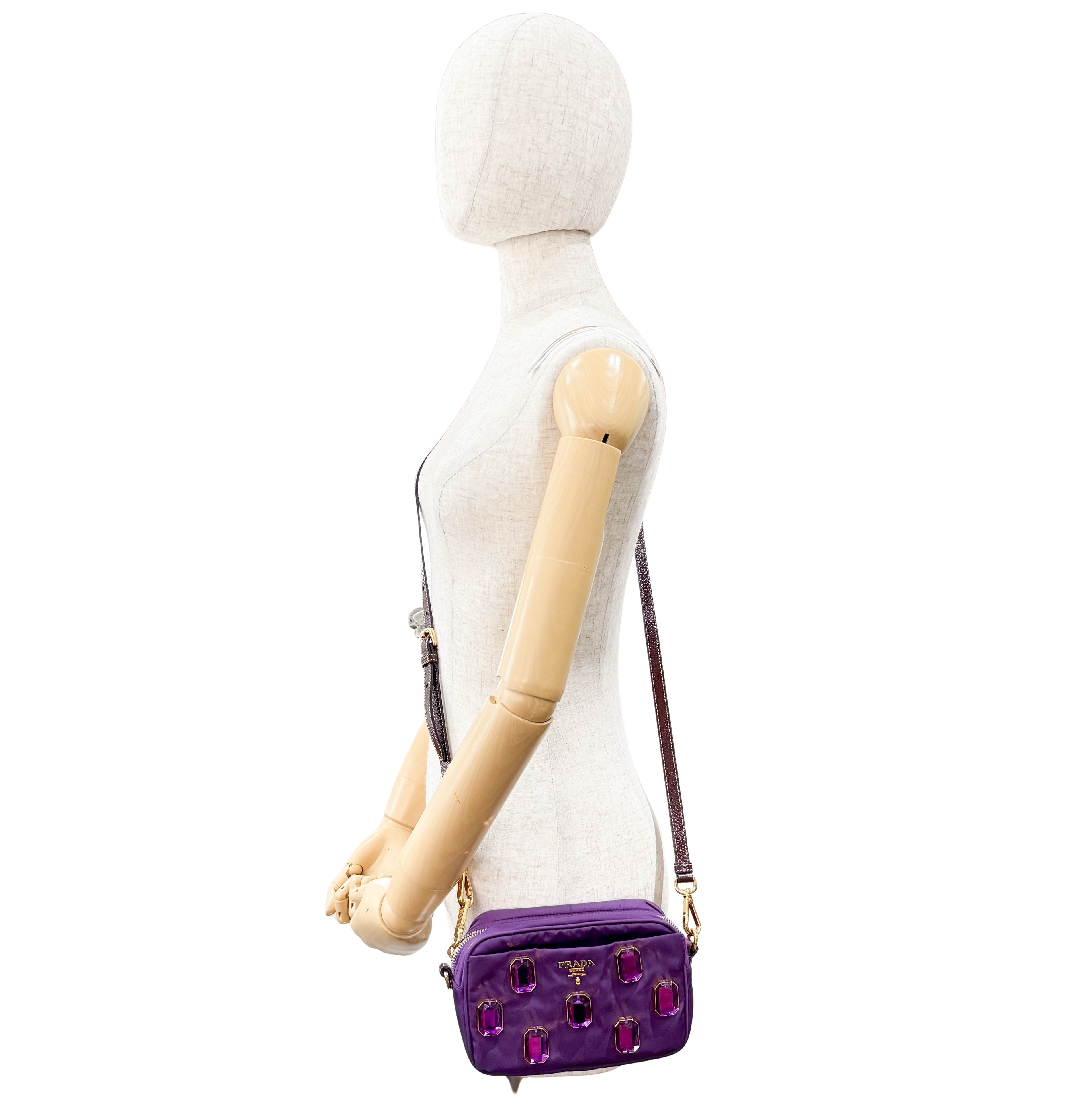 Purple Crystals Nylon Pochette Shoulder Bag