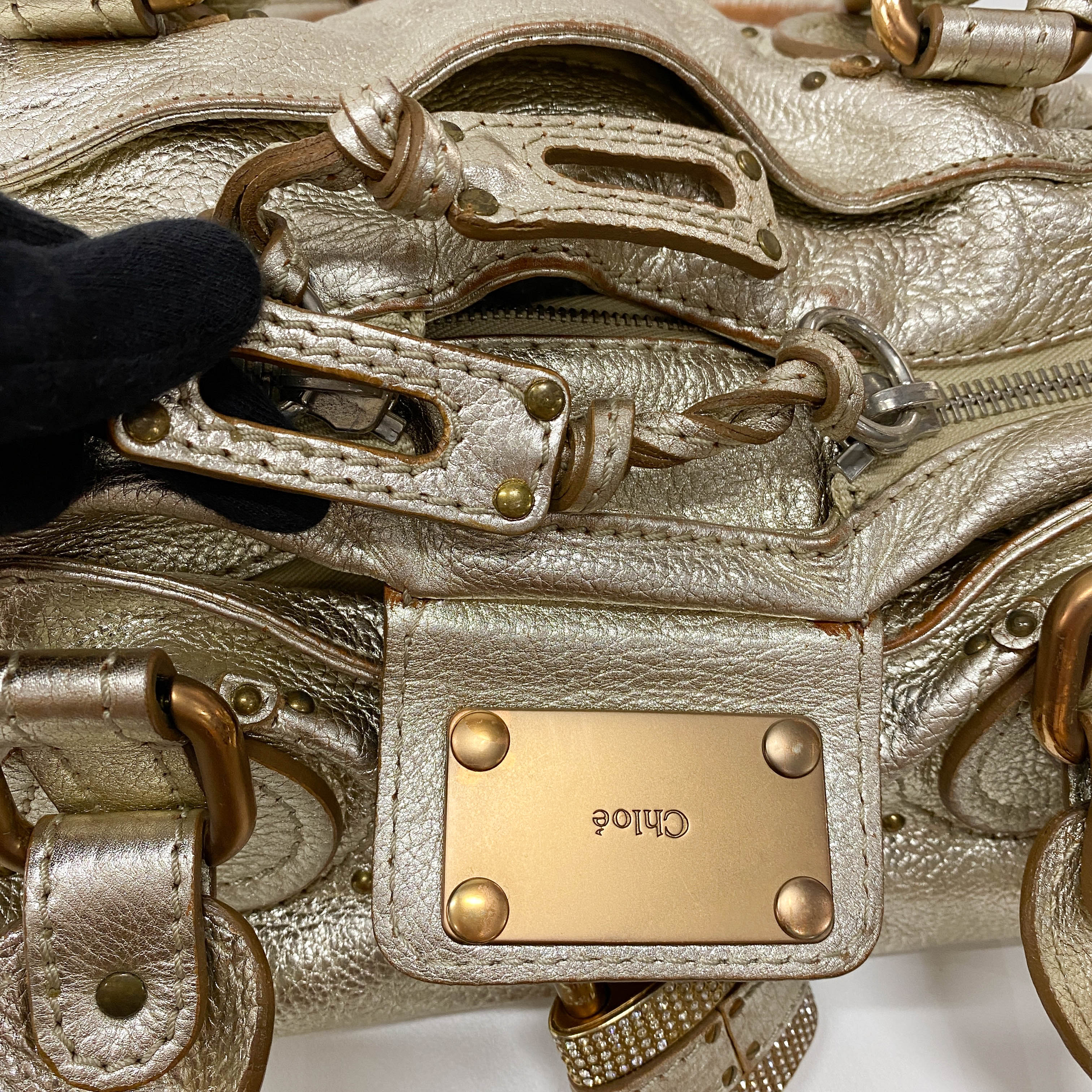 Gold Paddington Rhinestone Shoulder Bag