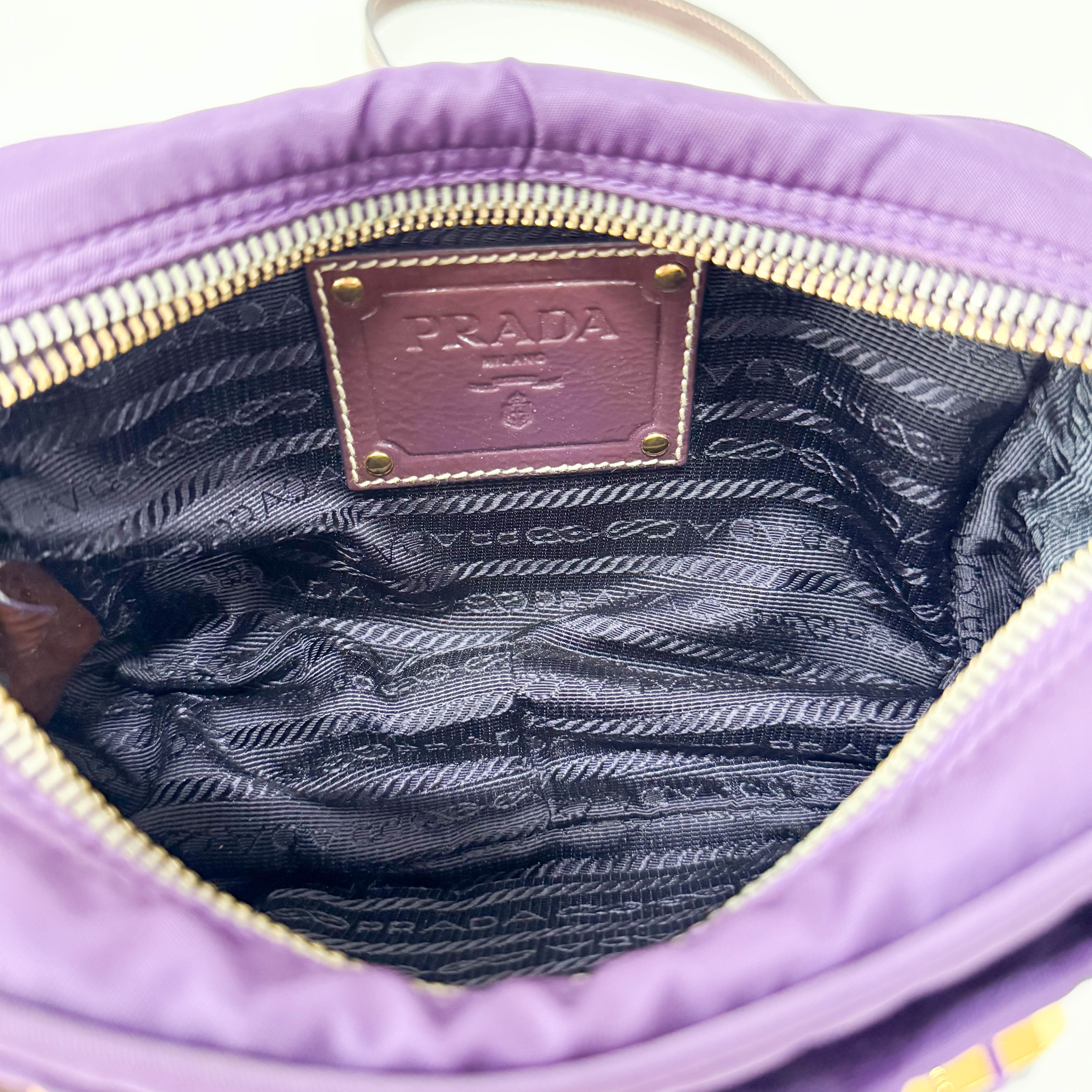 Purple Crystals Nylon Pochette Shoulder Bag