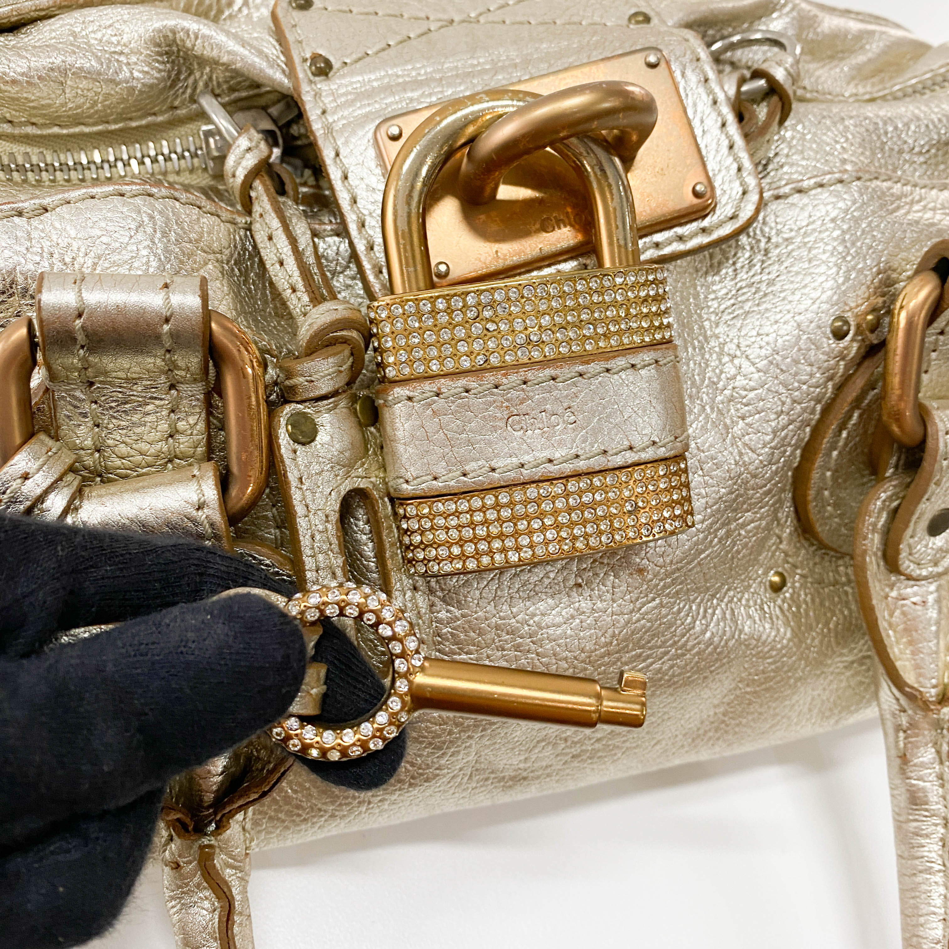 Gold Paddington Rhinestone Shoulder Bag