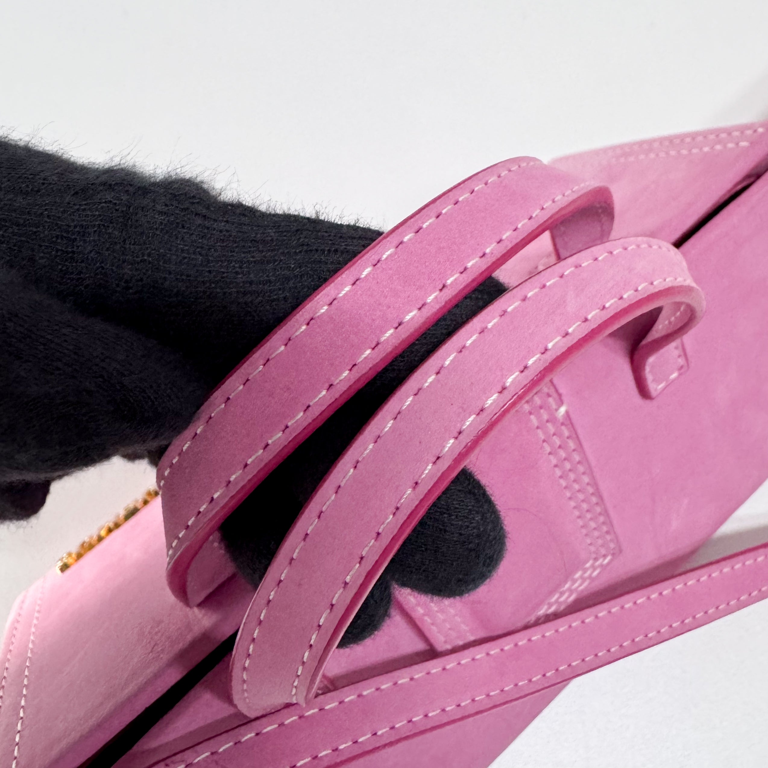 Le Sac Pyramide Pink Suede Two Way Bag