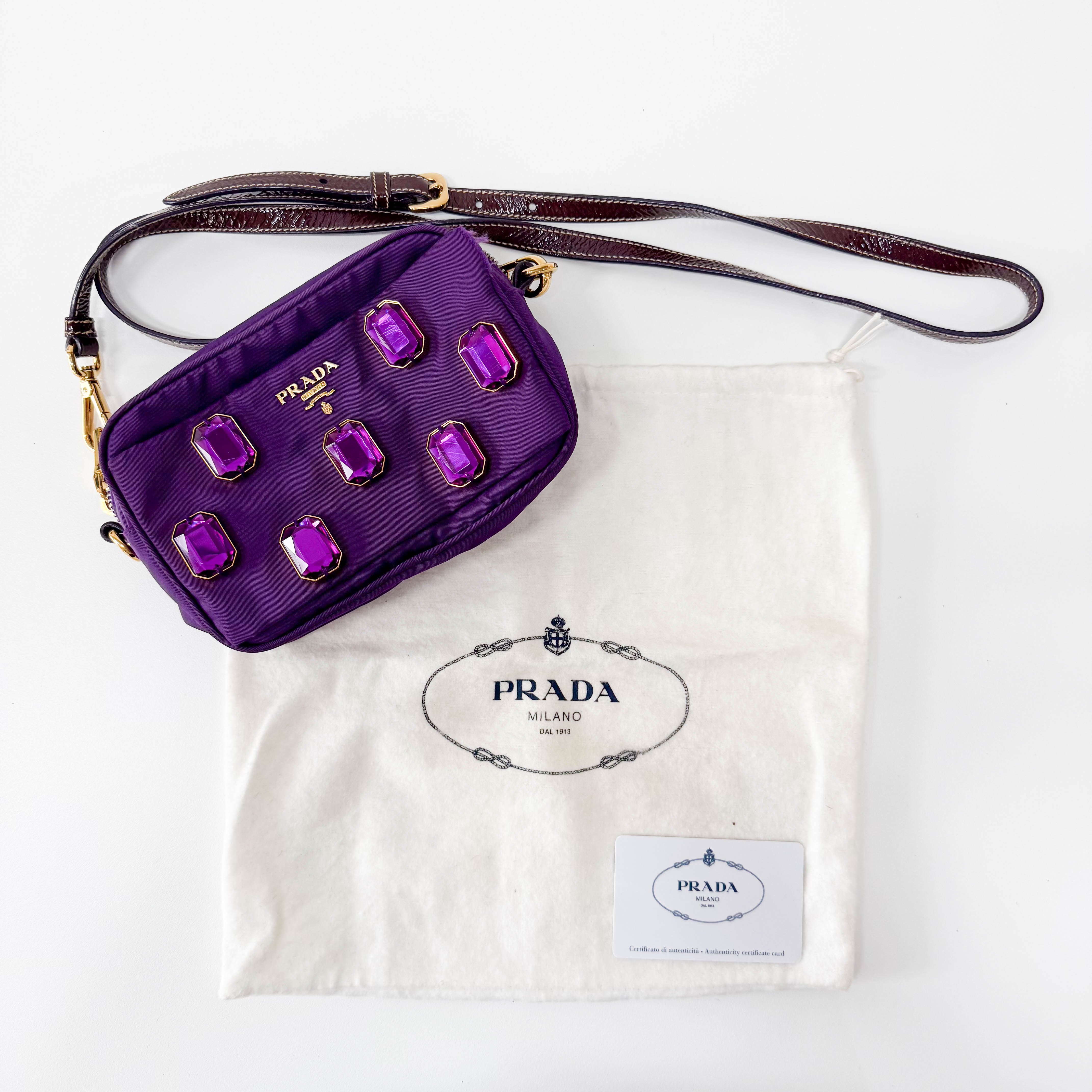 Purple Crystals Nylon Pochette Shoulder Bag