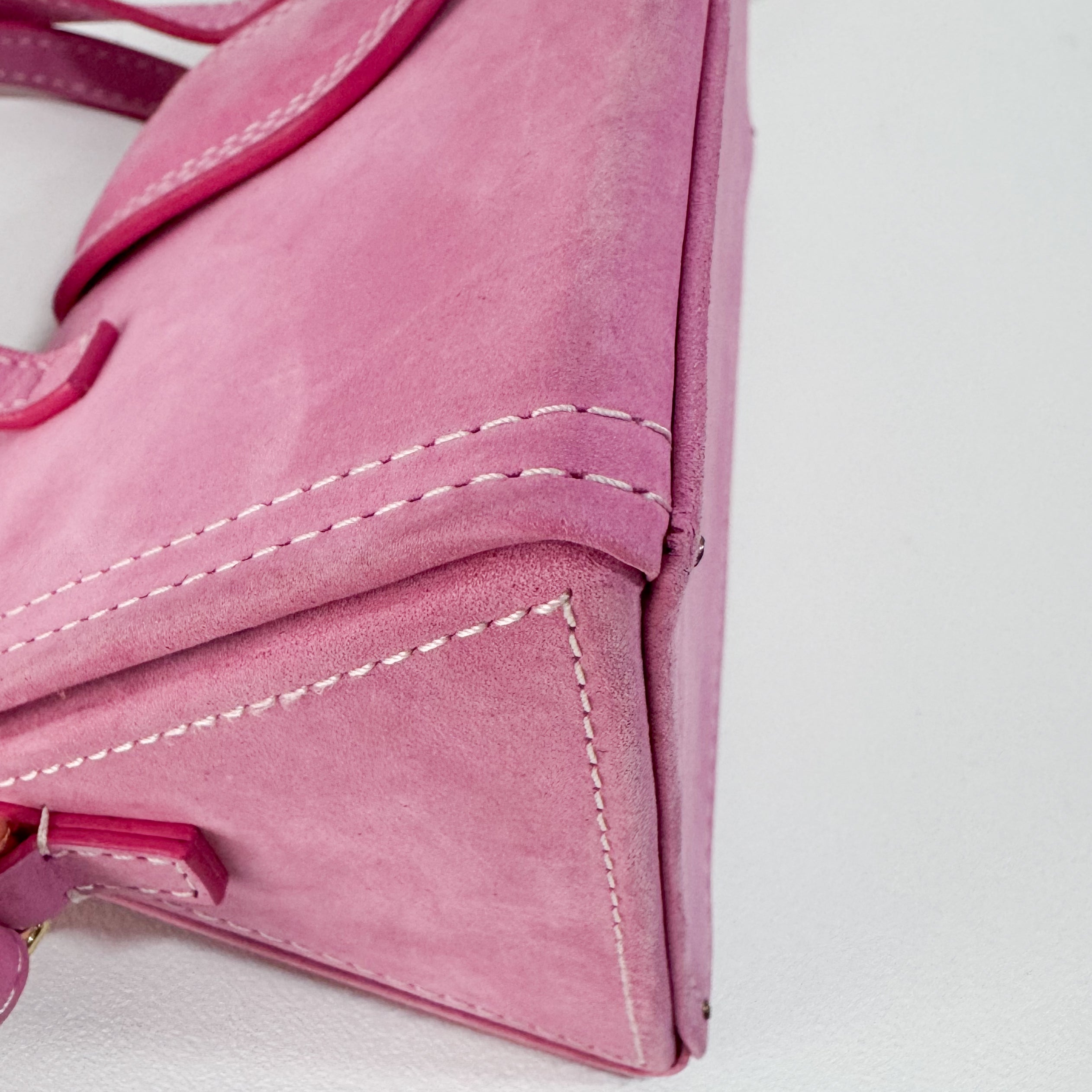 Le Sac Pyramide Pink Suede Two Way Bag