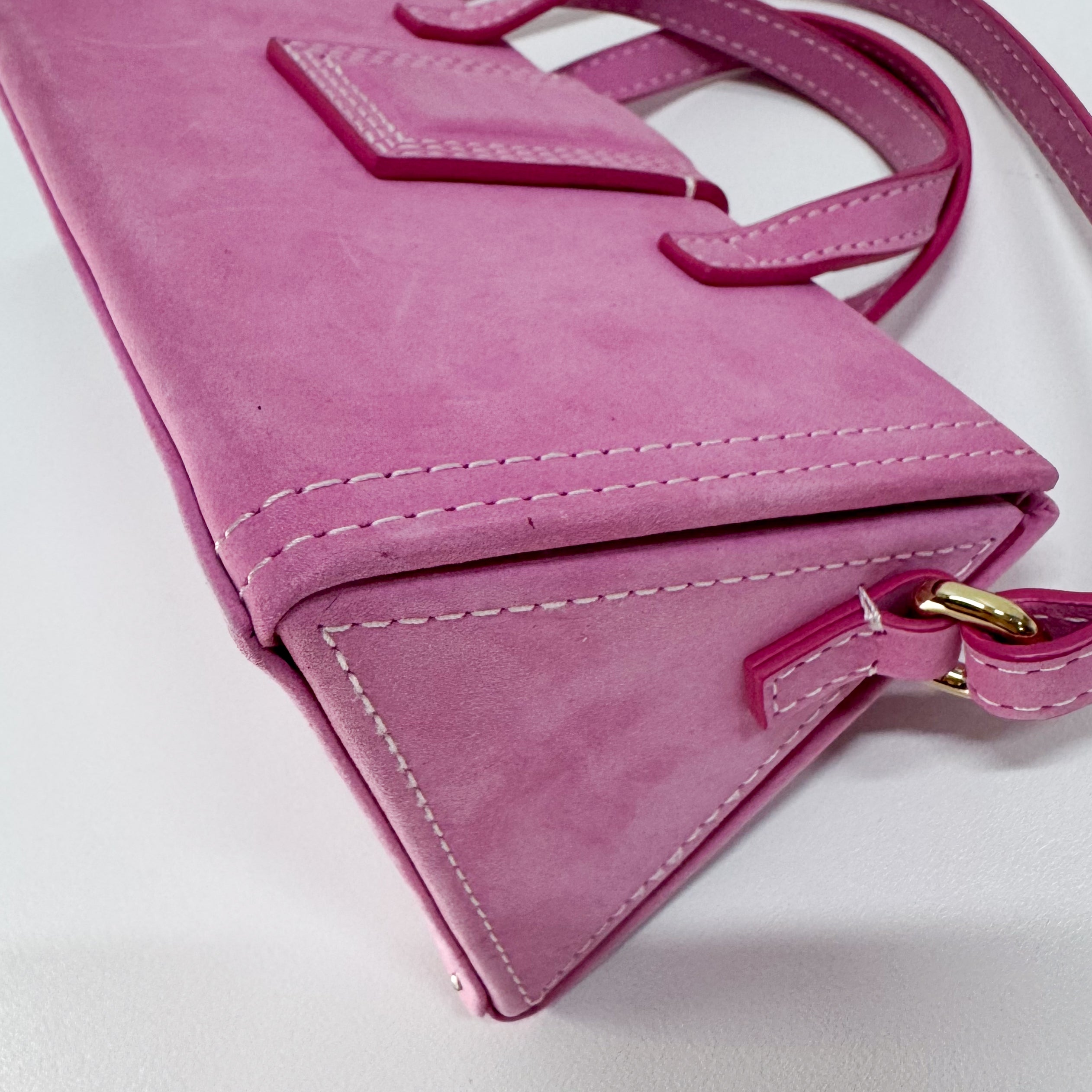 Le Sac Pyramide Pink Suede Two Way Bag