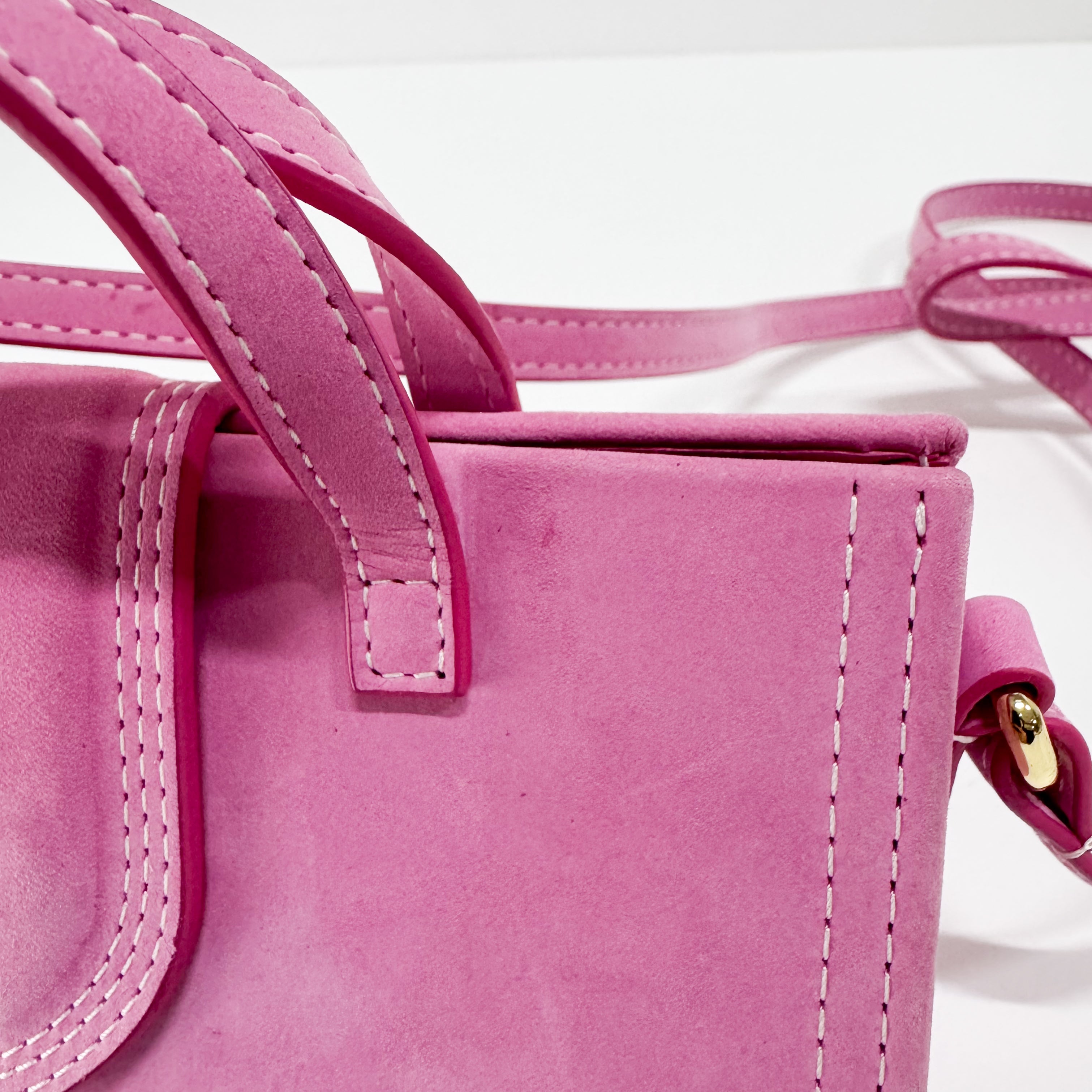 Le Sac Pyramide Pink Suede Two Way Bag