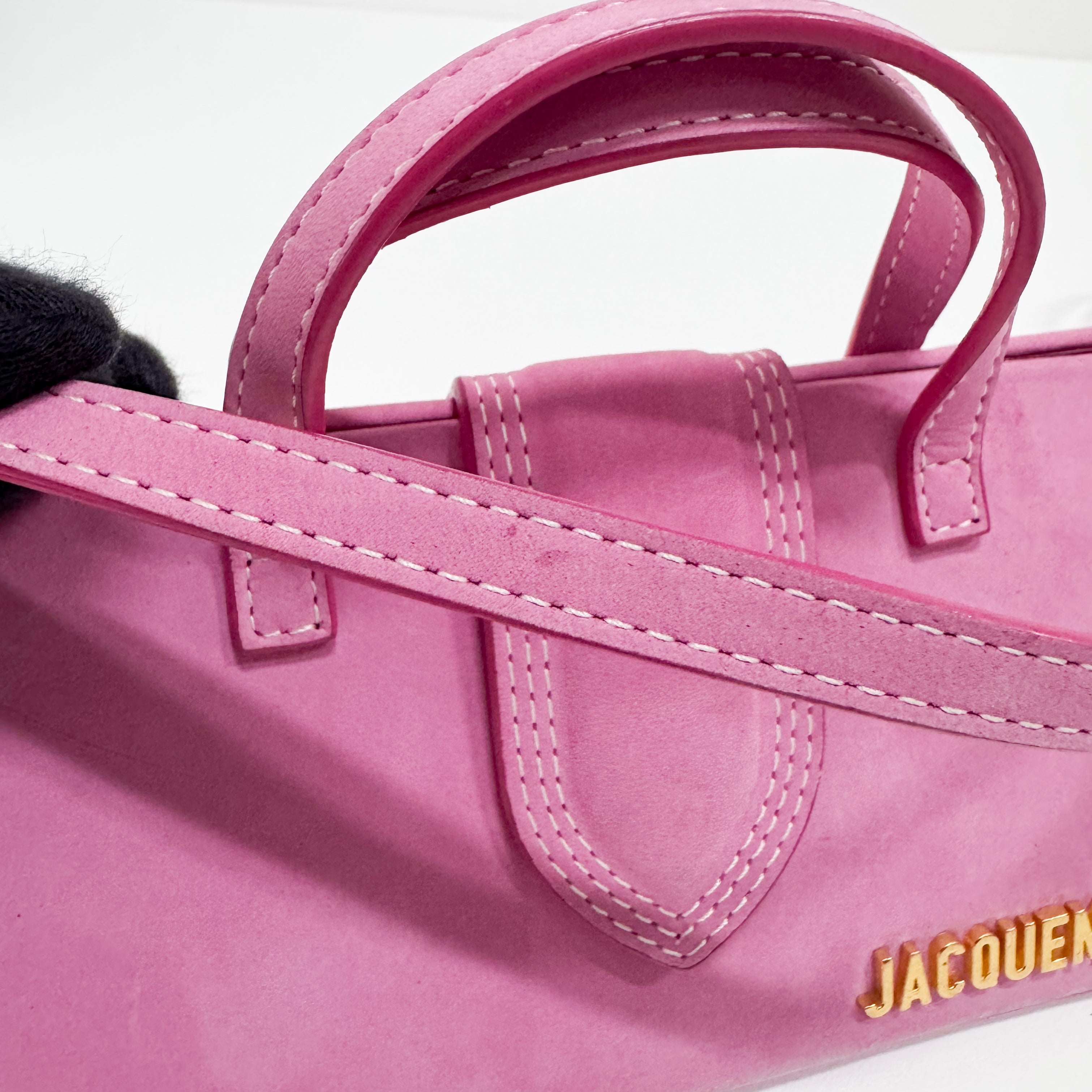 Le Sac Pyramide Pink Suede Two Way Bag