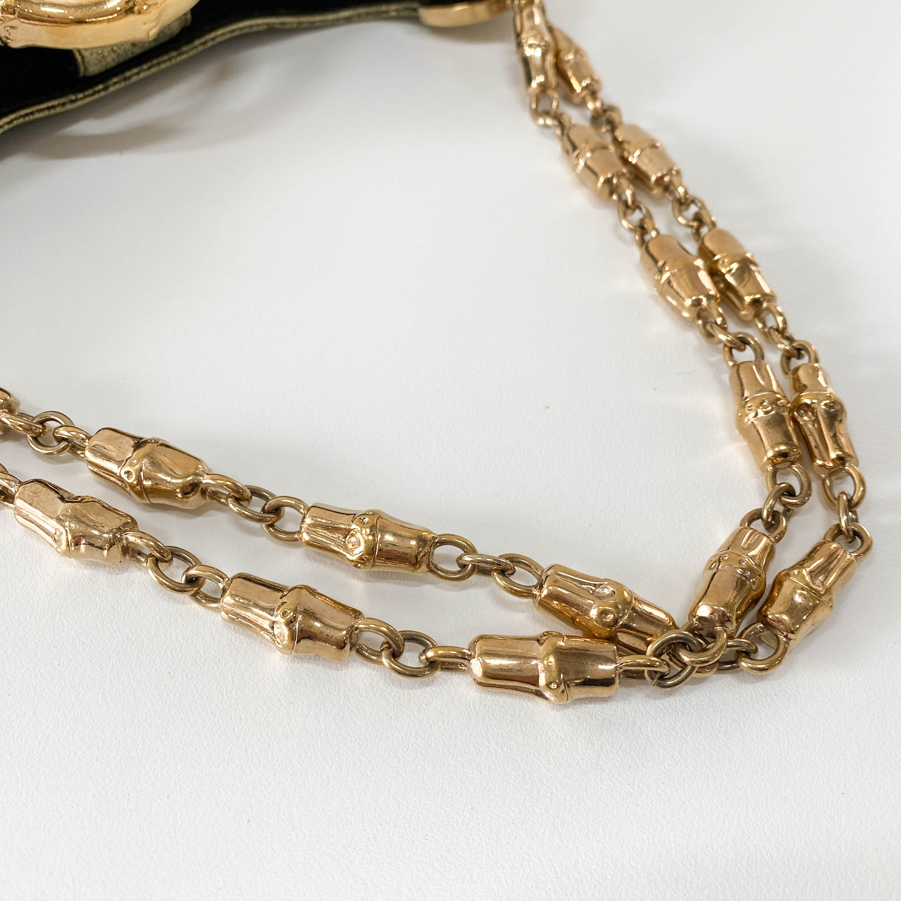 GG Canvas Gold Leather Bamboo Metal Chain Shoulder Bag