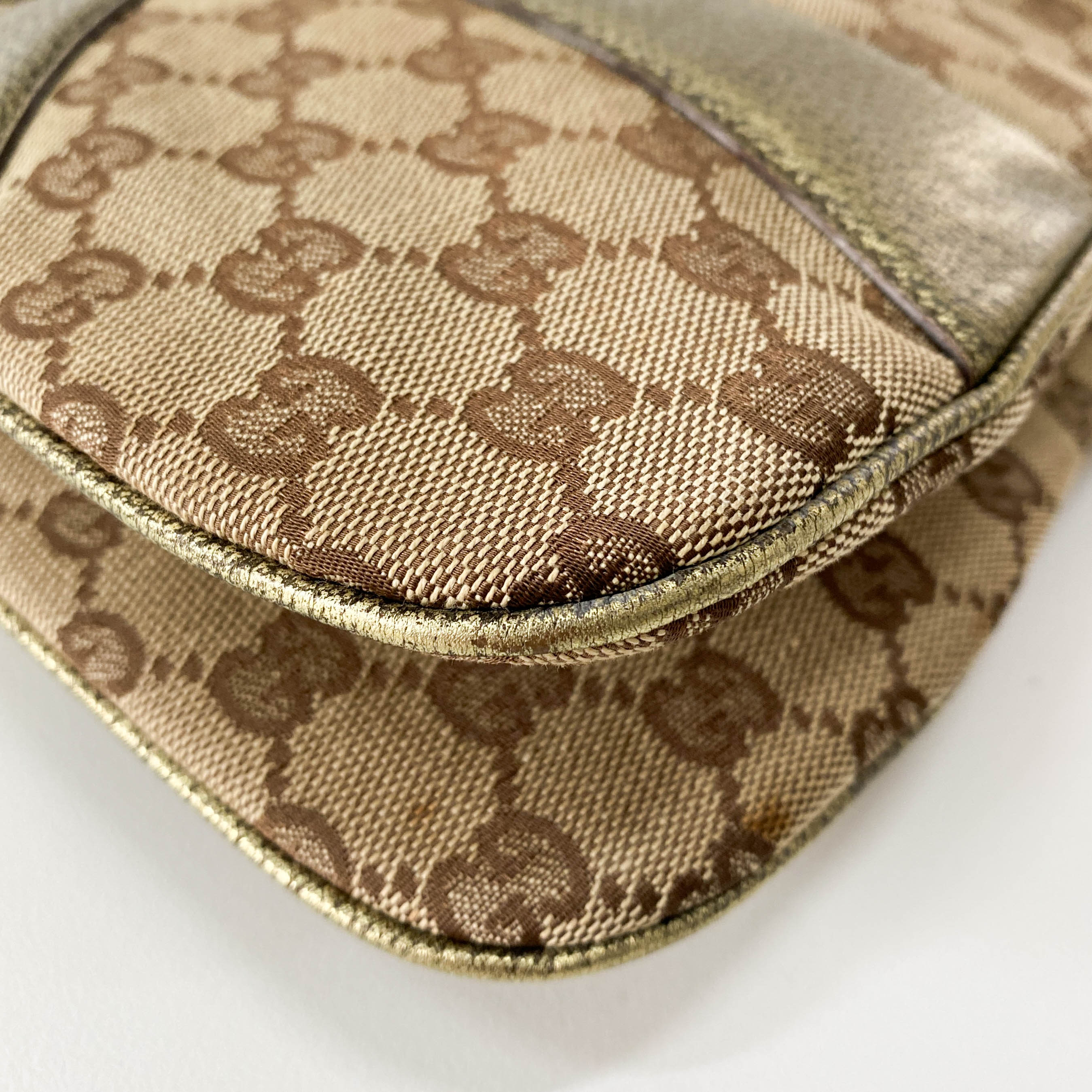 GG Canvas Gold Leather Bamboo Metal Chain Shoulder Bag