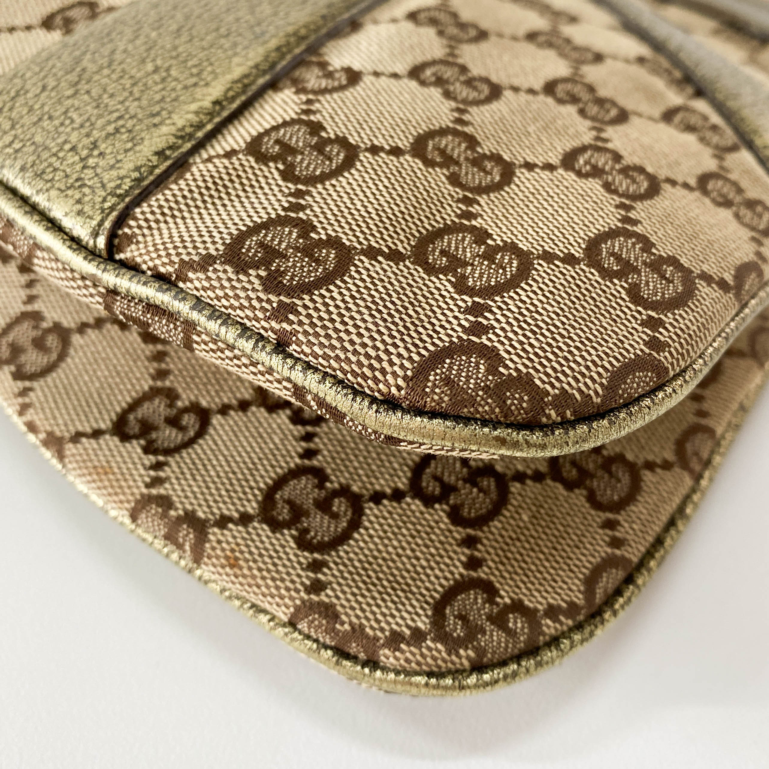 GG Canvas Gold Leather Bamboo Metal Chain Shoulder Bag