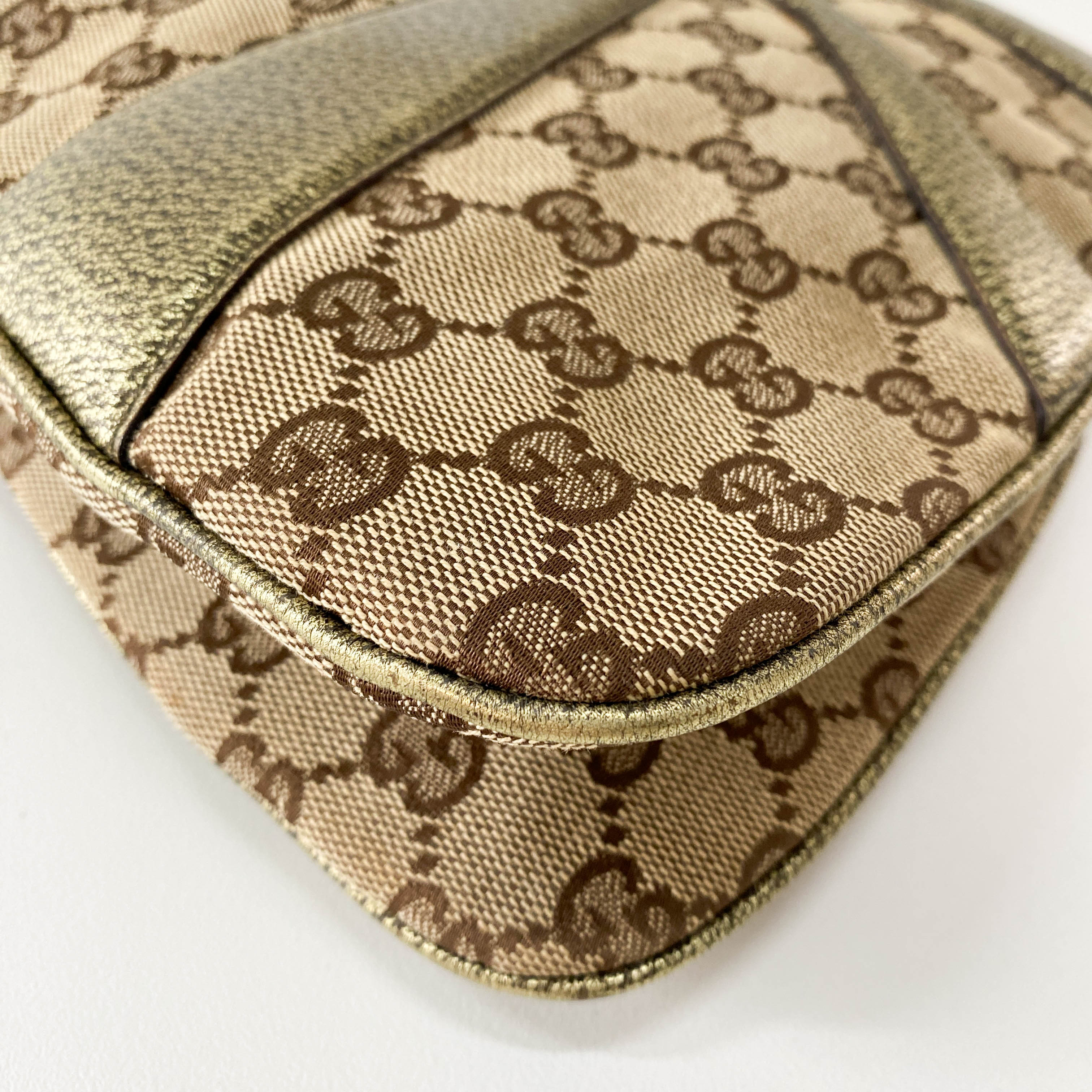 GG Canvas Gold Leather Bamboo Metal Chain Shoulder Bag