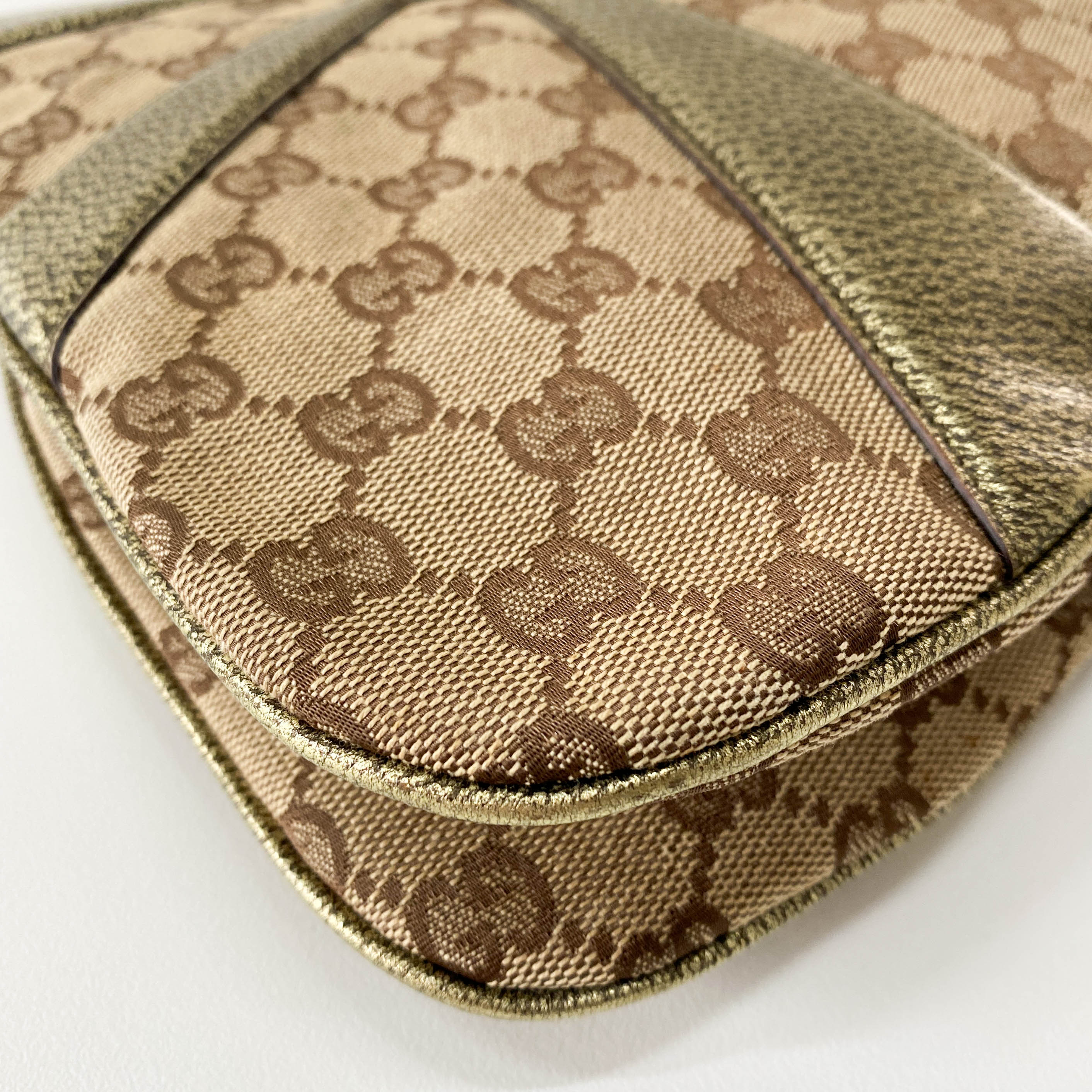 GG Canvas Gold Leather Bamboo Metal Chain Shoulder Bag