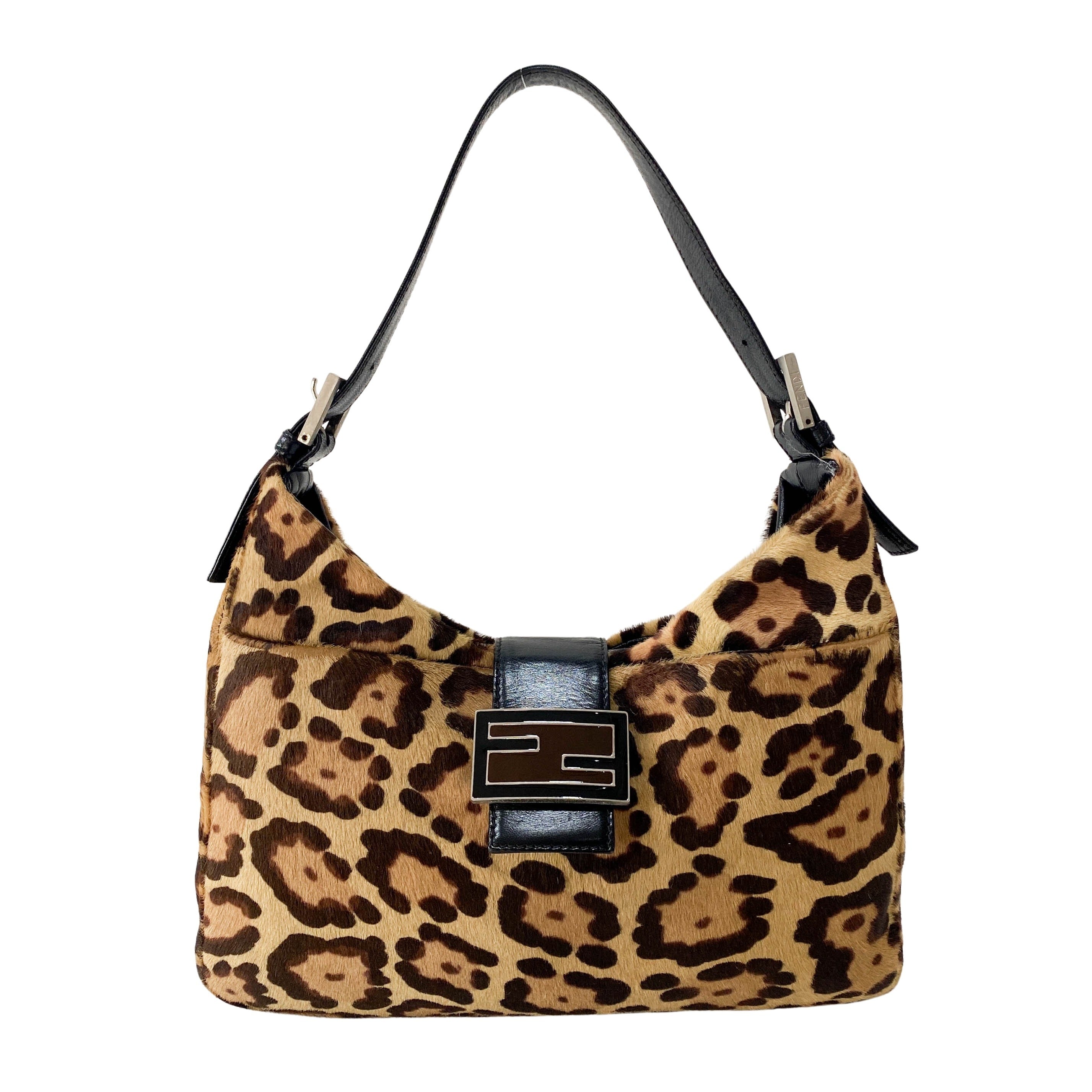 Baguette Leopard Pony Hair Hobo Shoulder Bag