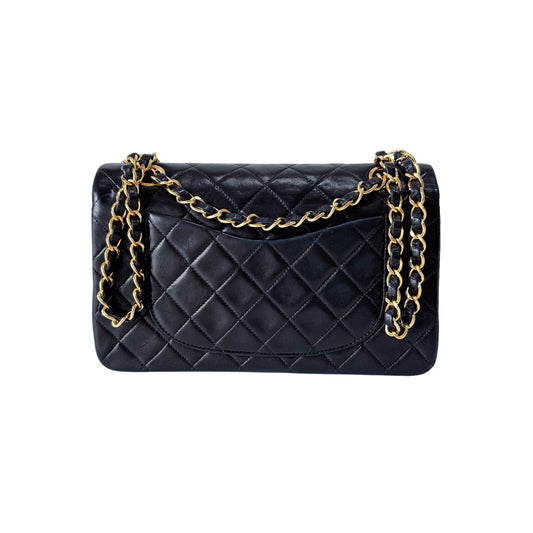 Timeless Classic Double Flap Black Lambskin Chain Shoulder Bag