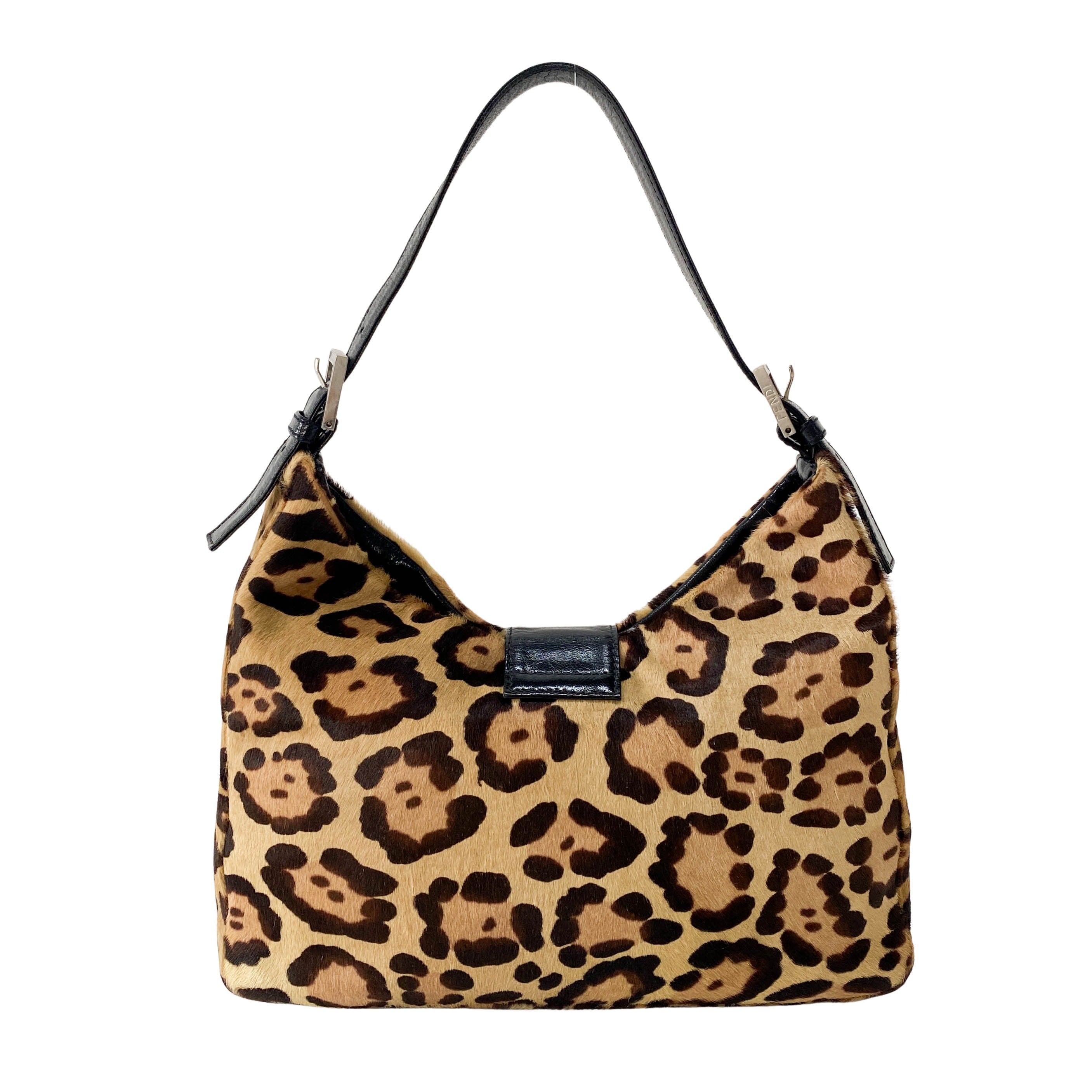Baguette Leopard Pony Hair Hobo Shoulder Bag