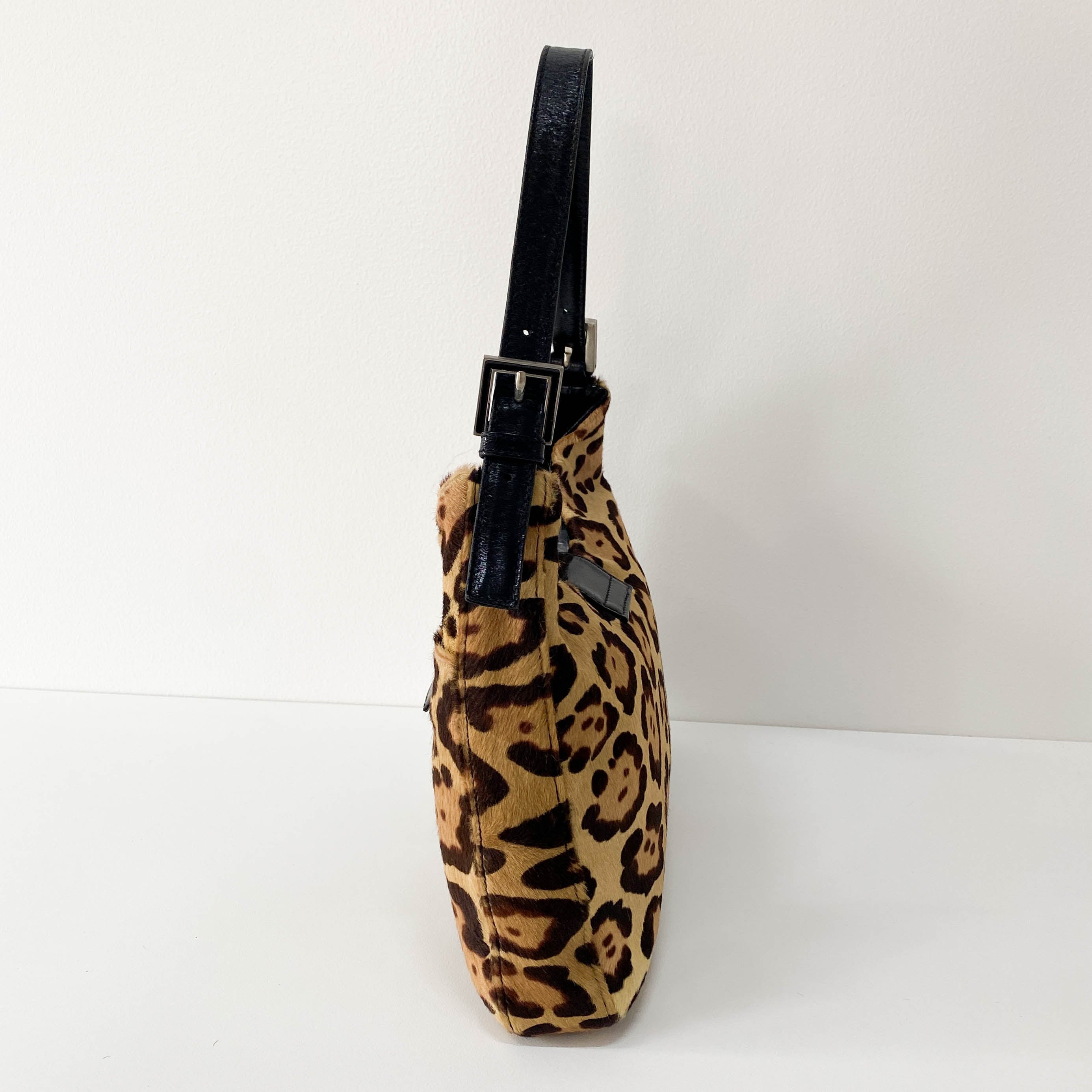 Baguette Leopard Pony Hair Hobo Shoulder Bag