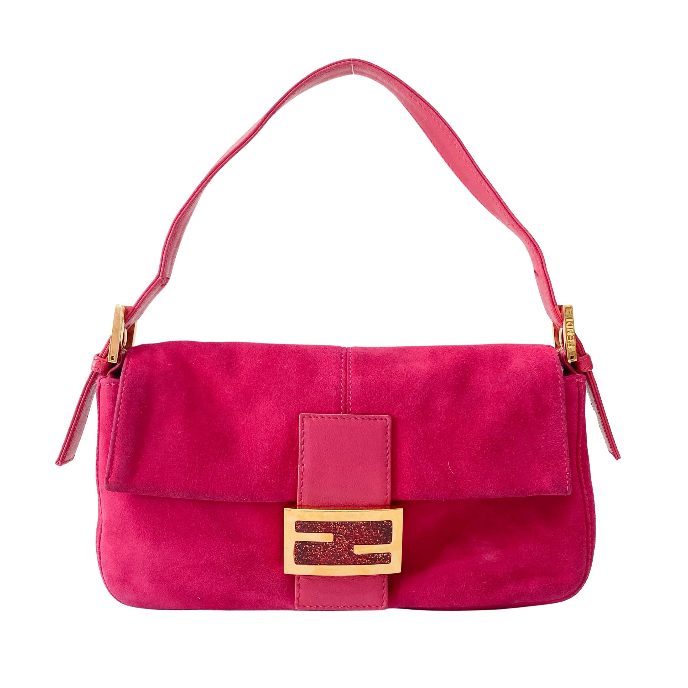 Baguette Pink Suede Shoulder Bag