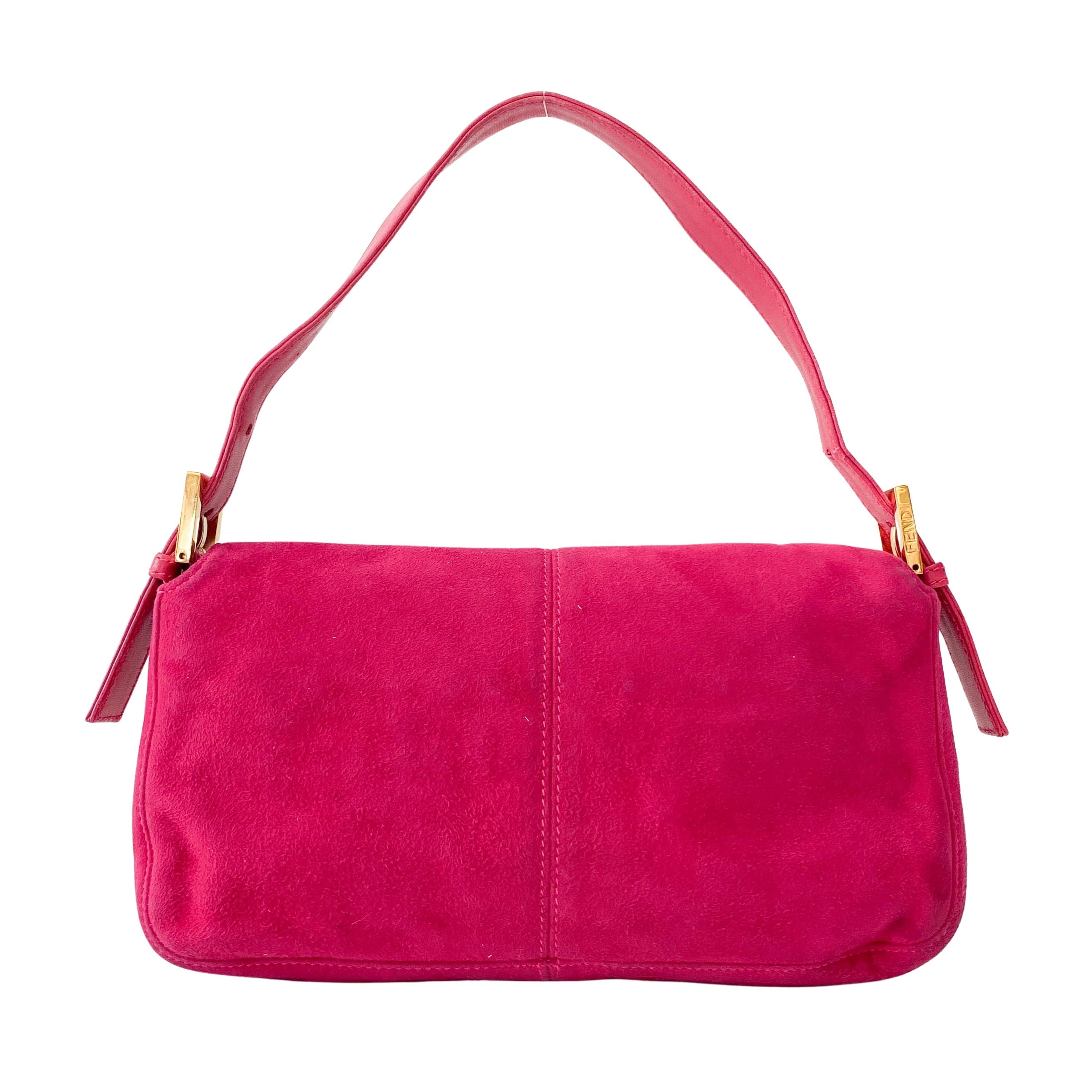 Baguette Pink Suede Shoulder Bag