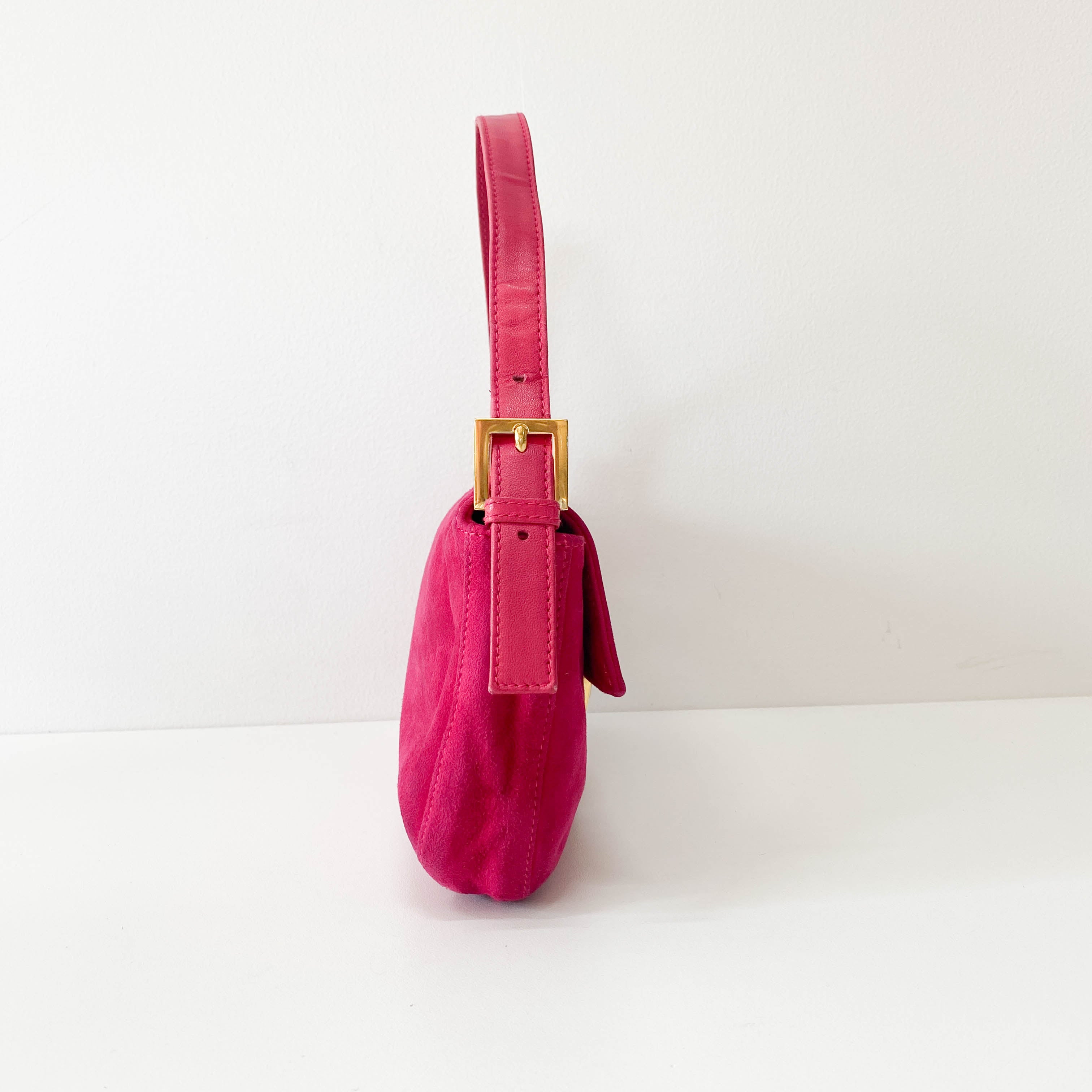 Baguette Pink Suede Shoulder Bag