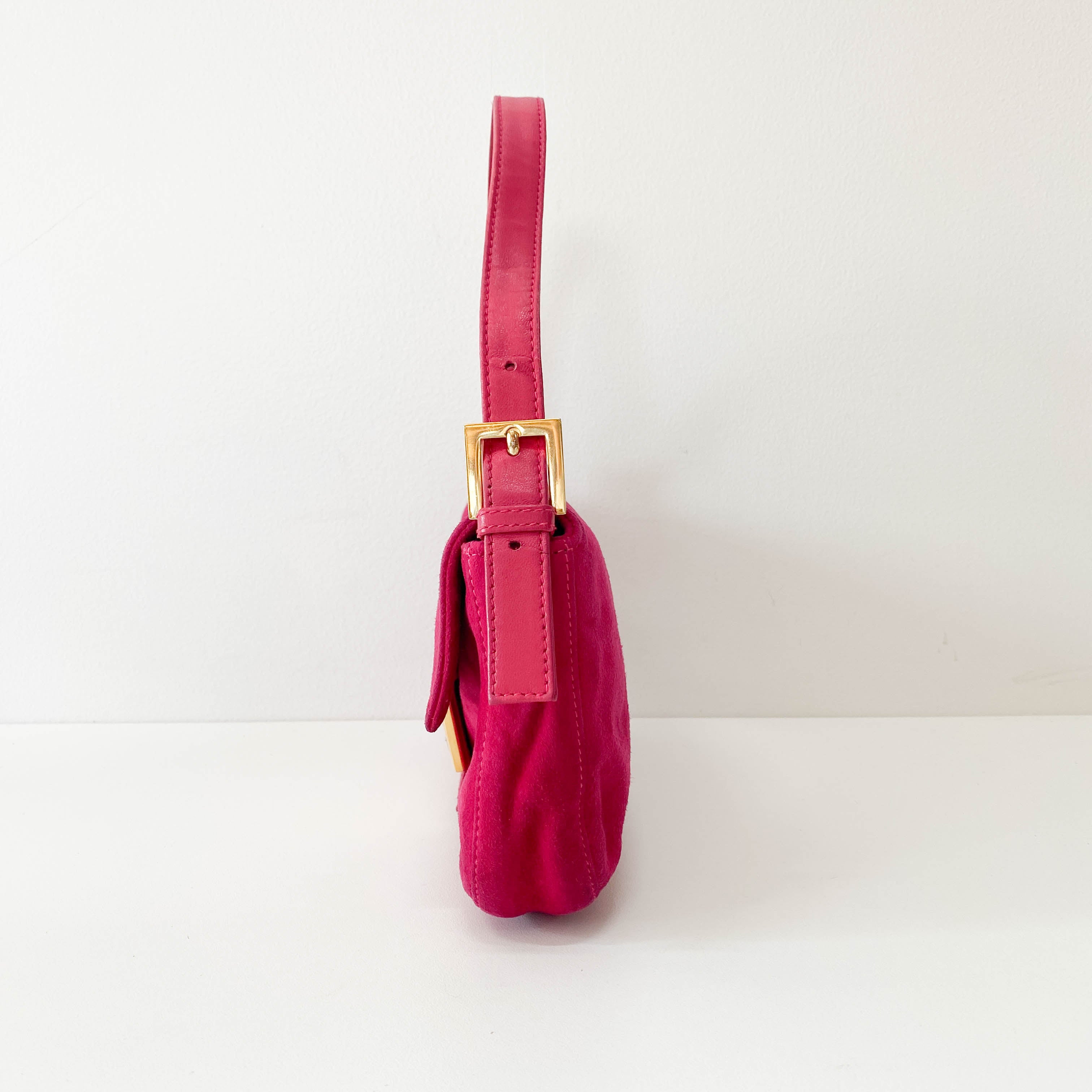 Baguette Pink Suede Shoulder Bag