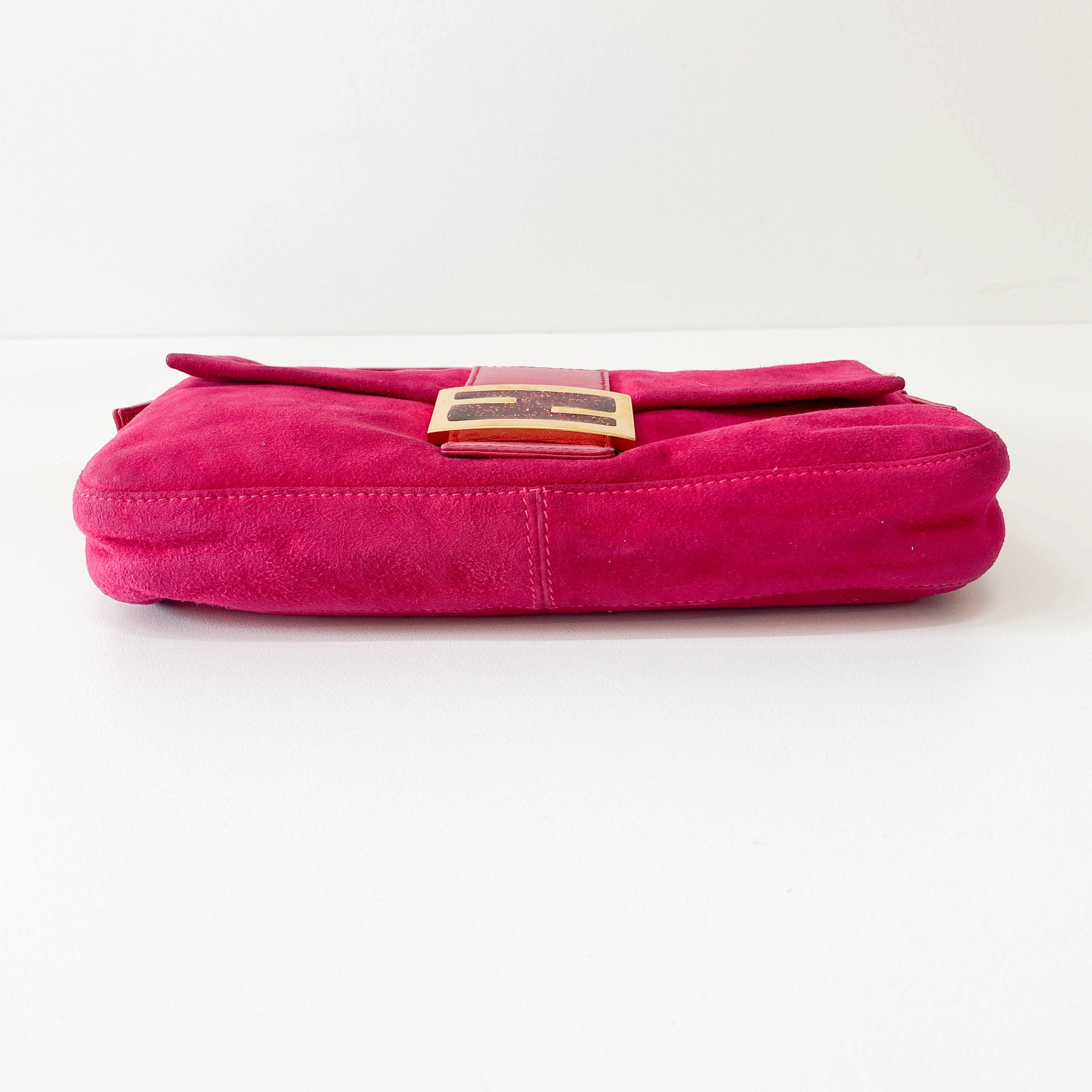 Baguette Pink Suede Shoulder Bag
