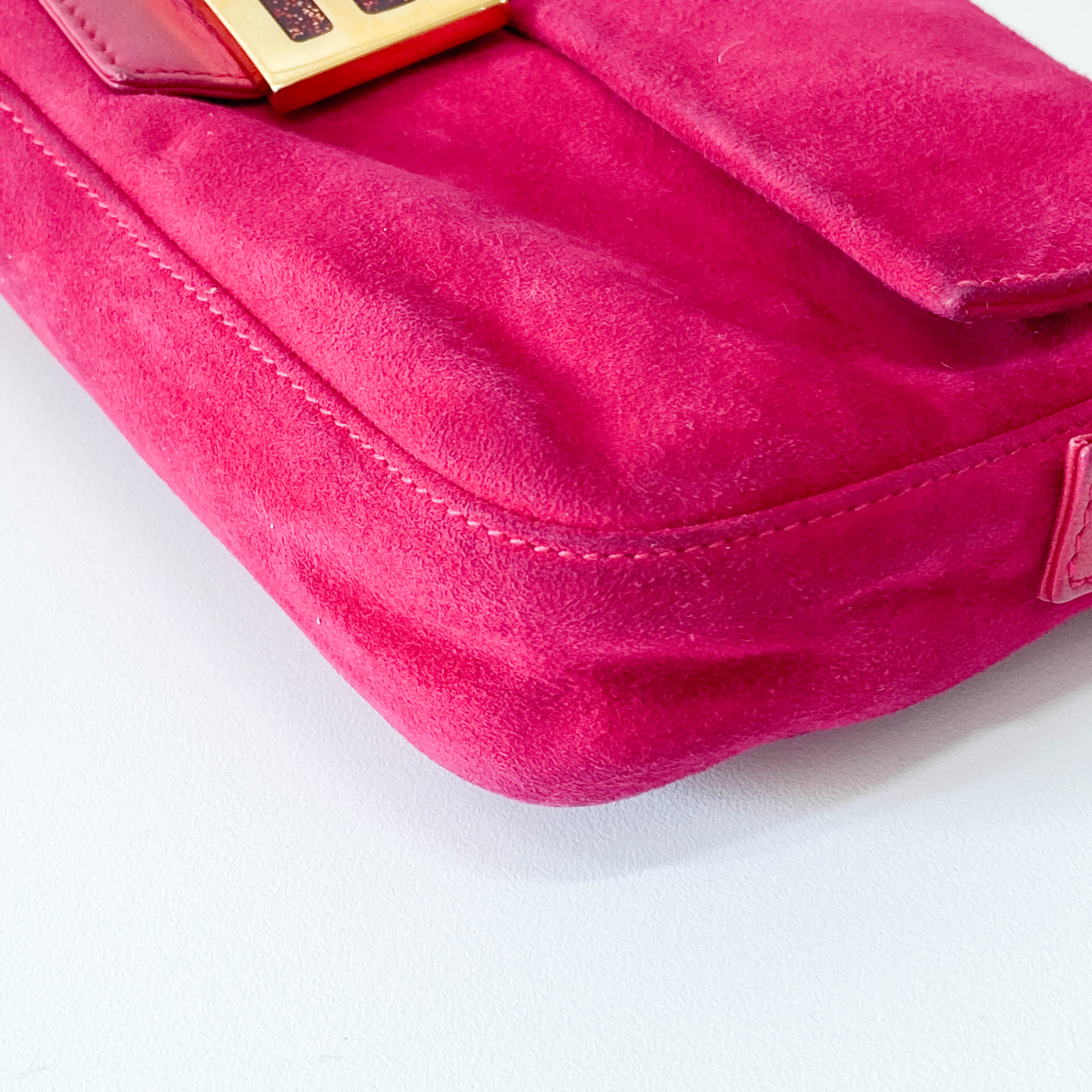 Baguette Pink Suede Shoulder Bag
