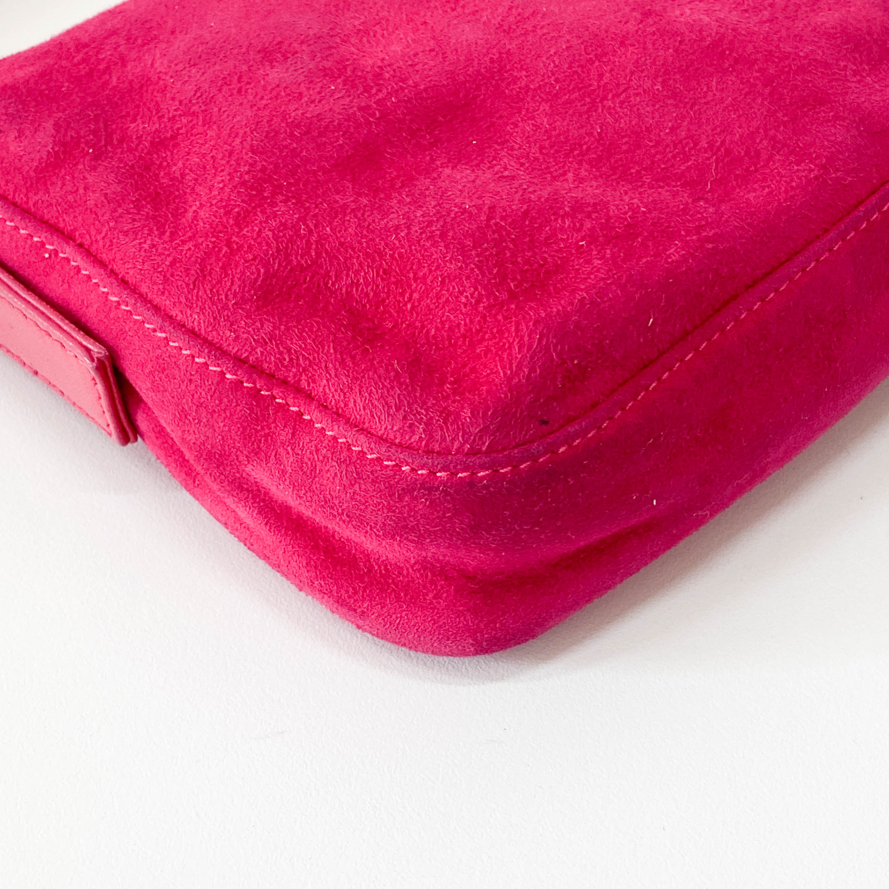 Baguette Pink Suede Shoulder Bag