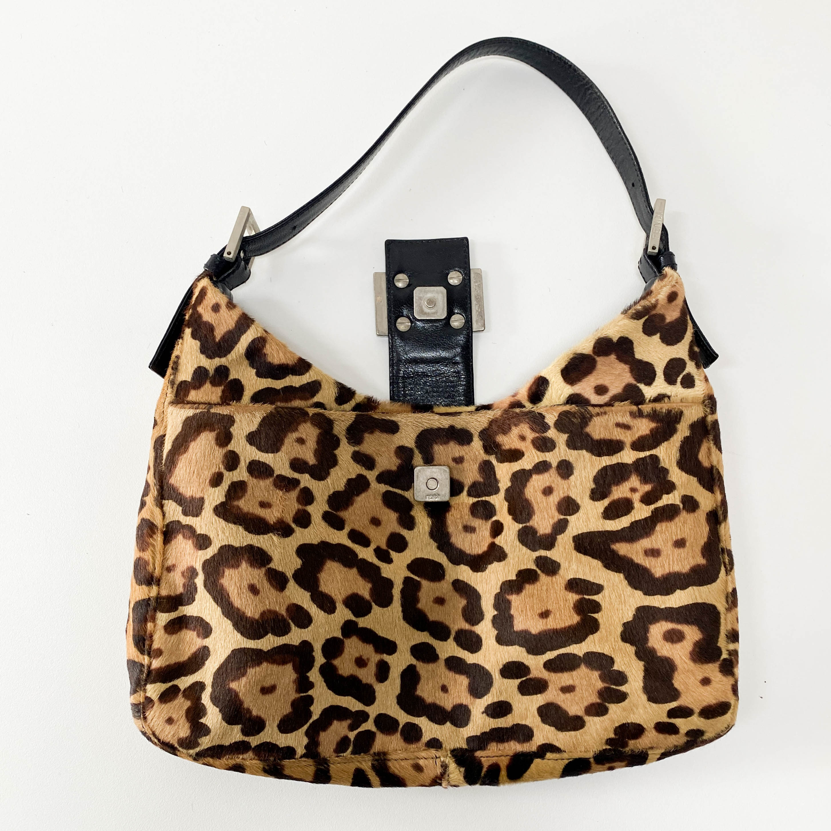 Baguette Leopard Pony Hair Hobo Shoulder Bag