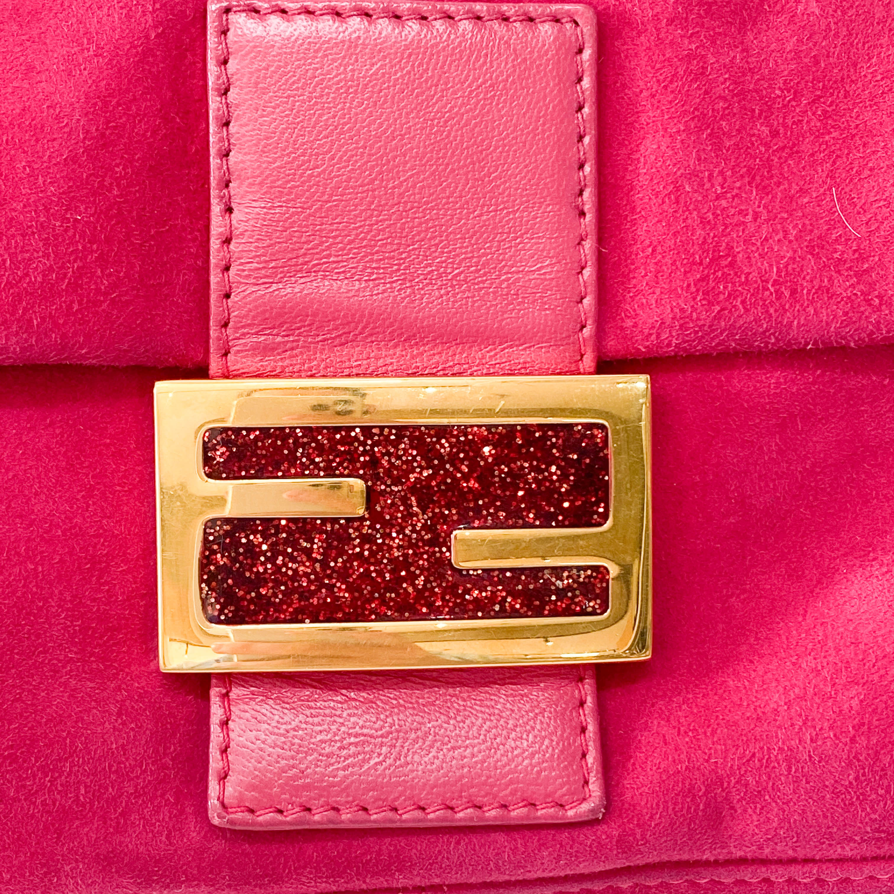 Baguette Pink Suede Shoulder Bag