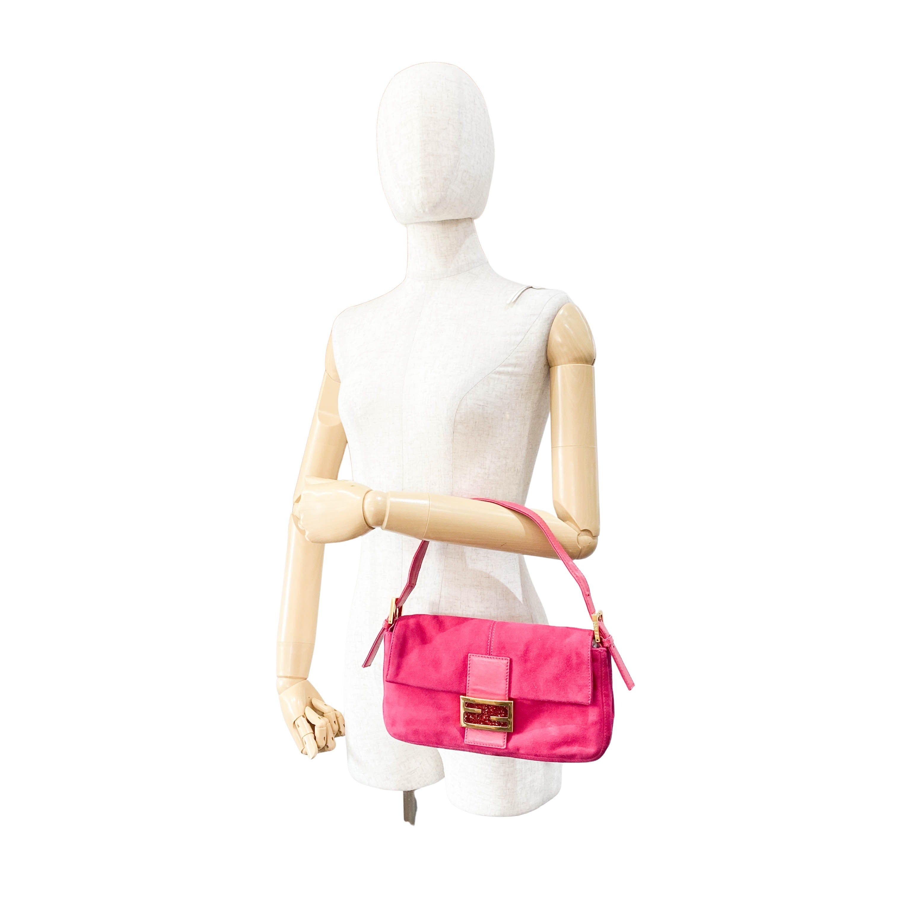 Baguette Pink Suede Shoulder Bag
