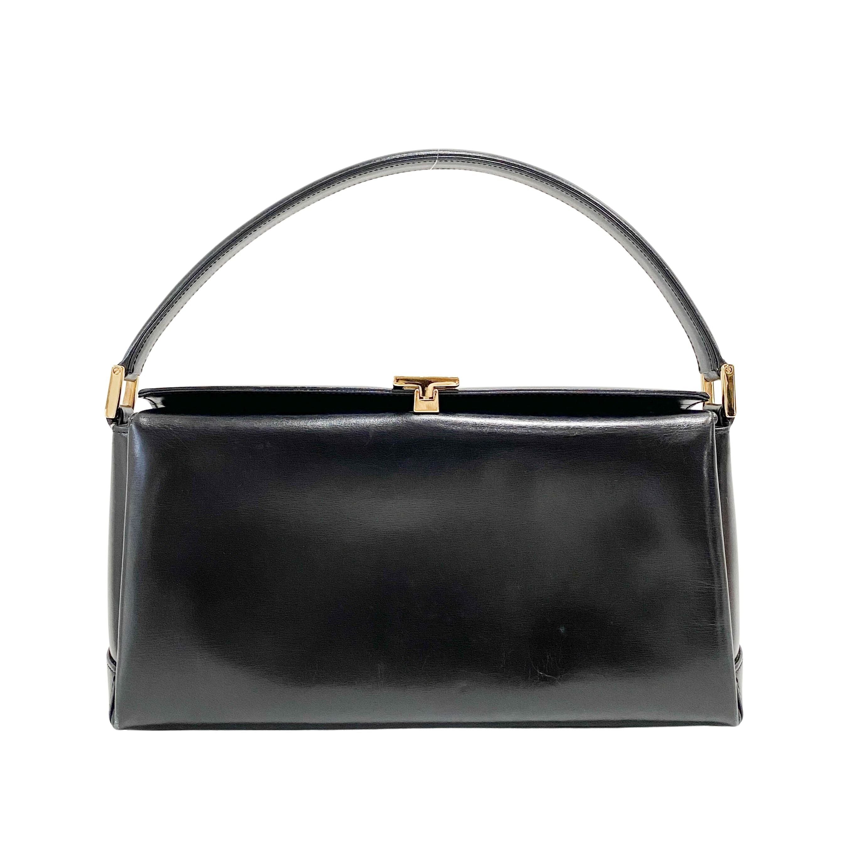 Black Leather Top Handle Bag
