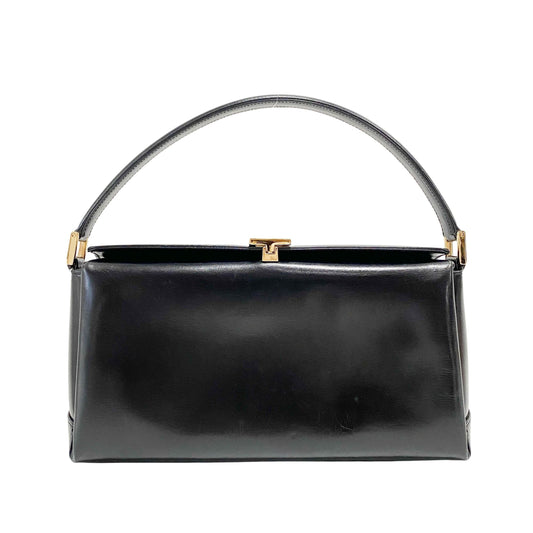 Black Leather Top Handle Bag