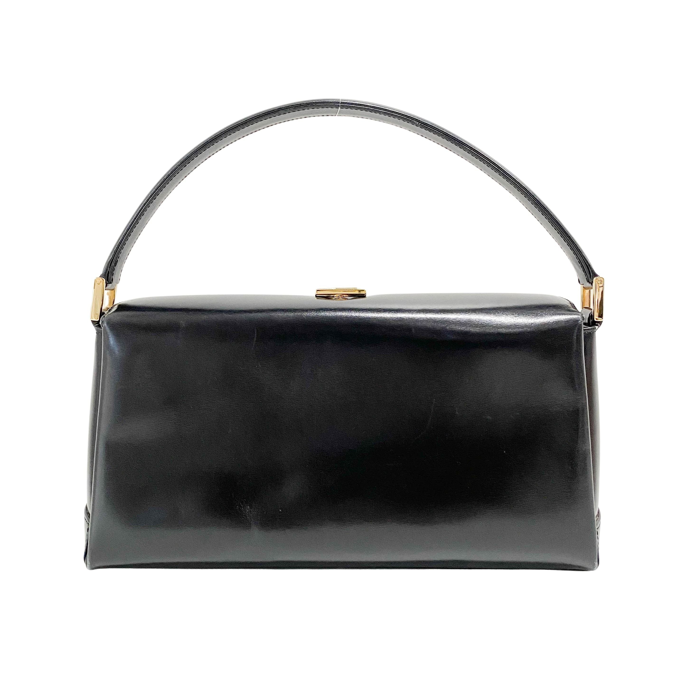 Black Leather Top Handle Bag