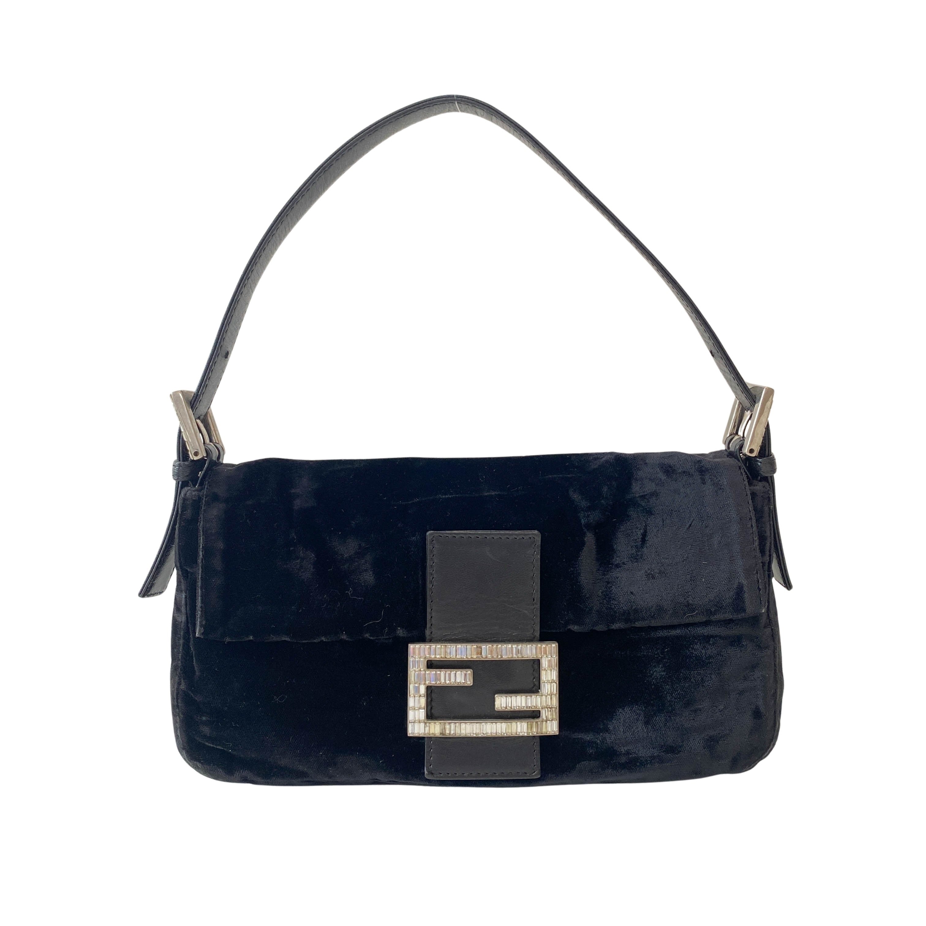 Baguette Velvet Black Rhinestone Hardware