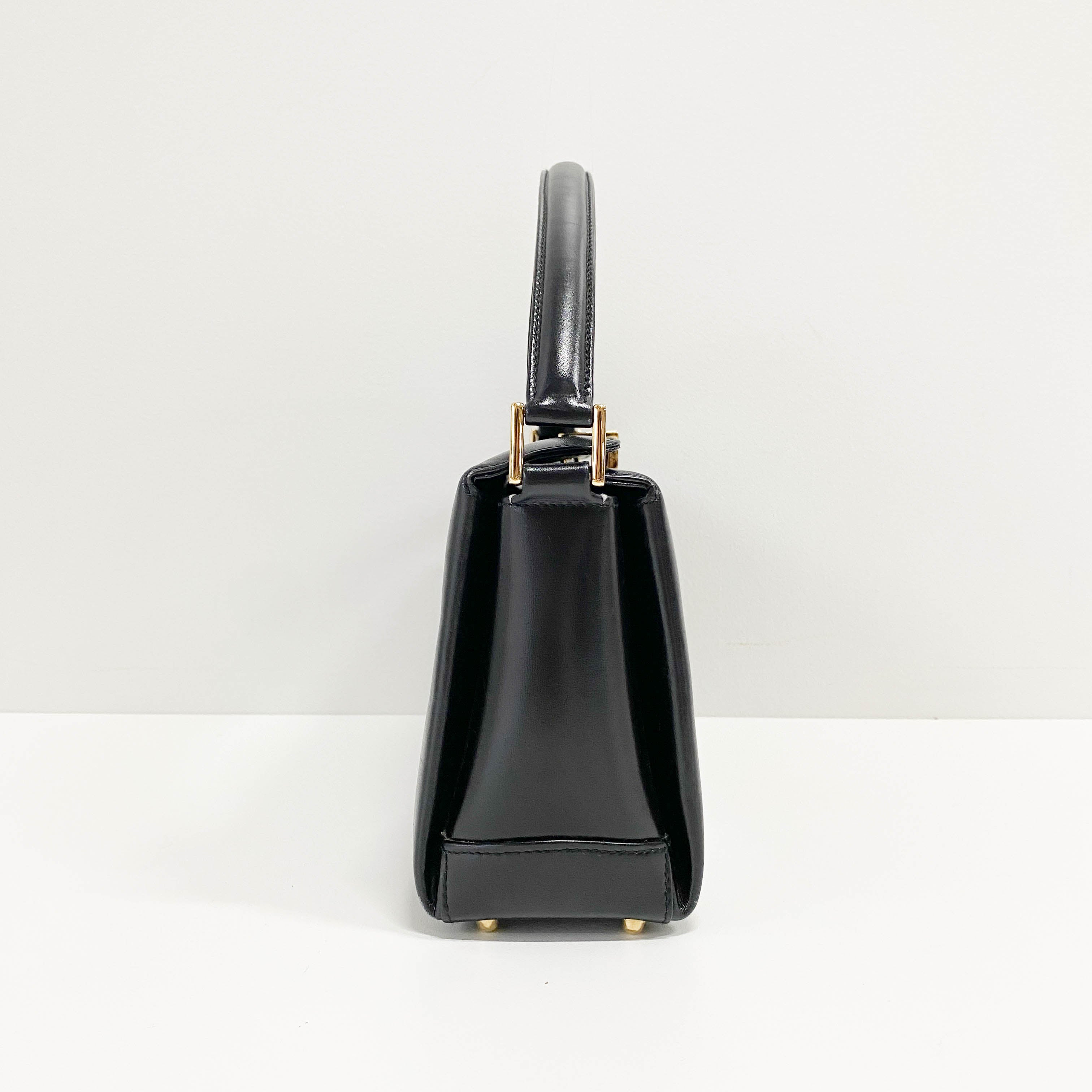 Black Leather Top Handle Bag