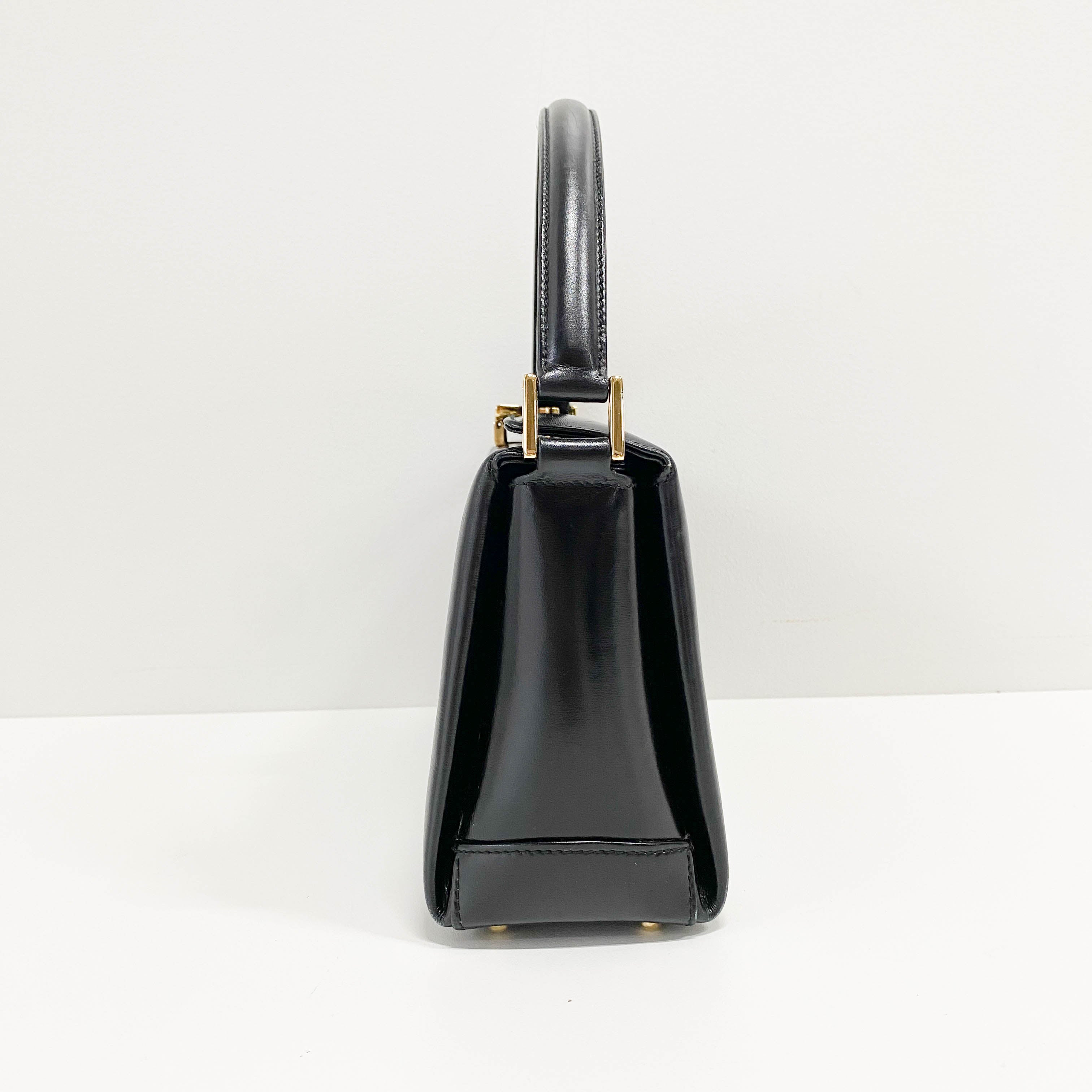 Black Leather Top Handle Bag